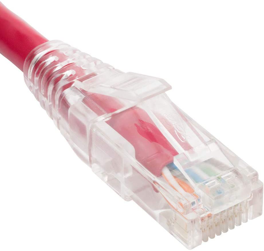 PATCH CORD CAT6 CLEAR BOOT 1' RED