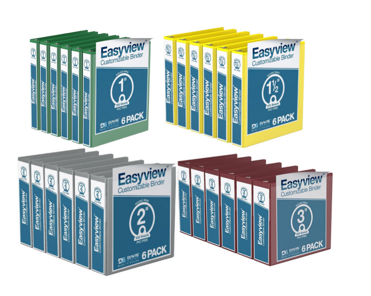 Easyview Premium Round Ring Customizable View Binder (6 Pack)