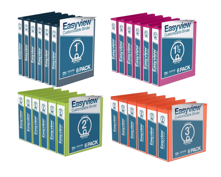 Easyview Premium Round Ring Customizable View Binder (6 Pack)