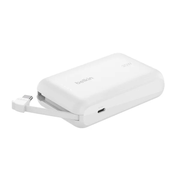 Belkin Travel Bundle – 10K Power Bank with Integrated USB-C Cable, 30W USB-C Wall Charger, USB-C/C Cable & Travel Pouch