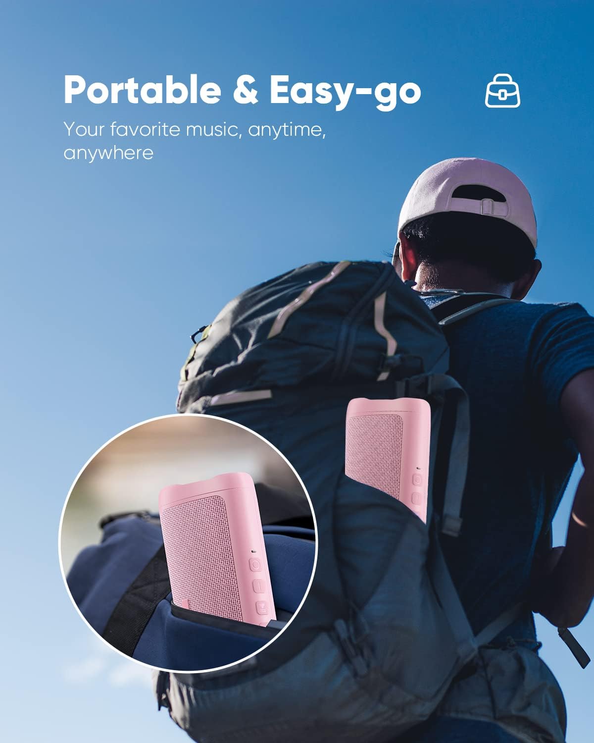Portable Bluetooth Speaker – IPX5 Waterproof, TWS Pairing, Perfect Stocking Stuffer Gift - Pink