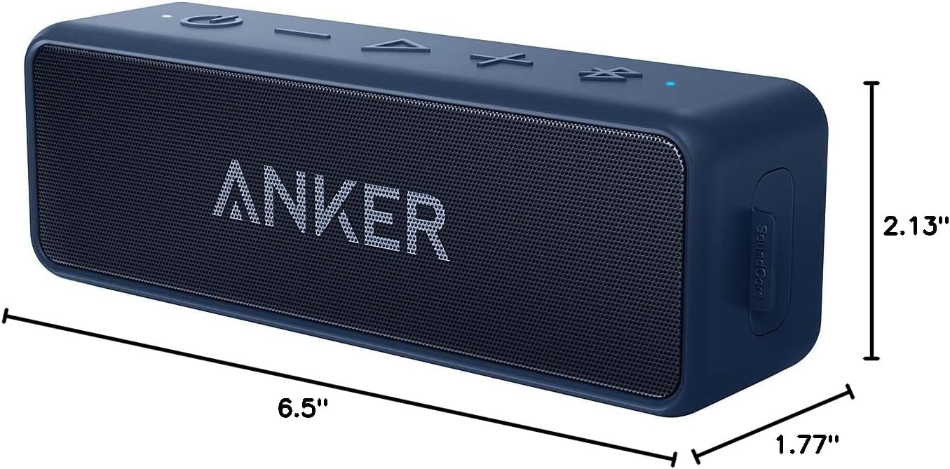Soundcore Anker 2 Portable Bluetooth Speaker – 12W Dual-Driver, IPX7 Waterproof, Wireless with Mic (Navy Blue)