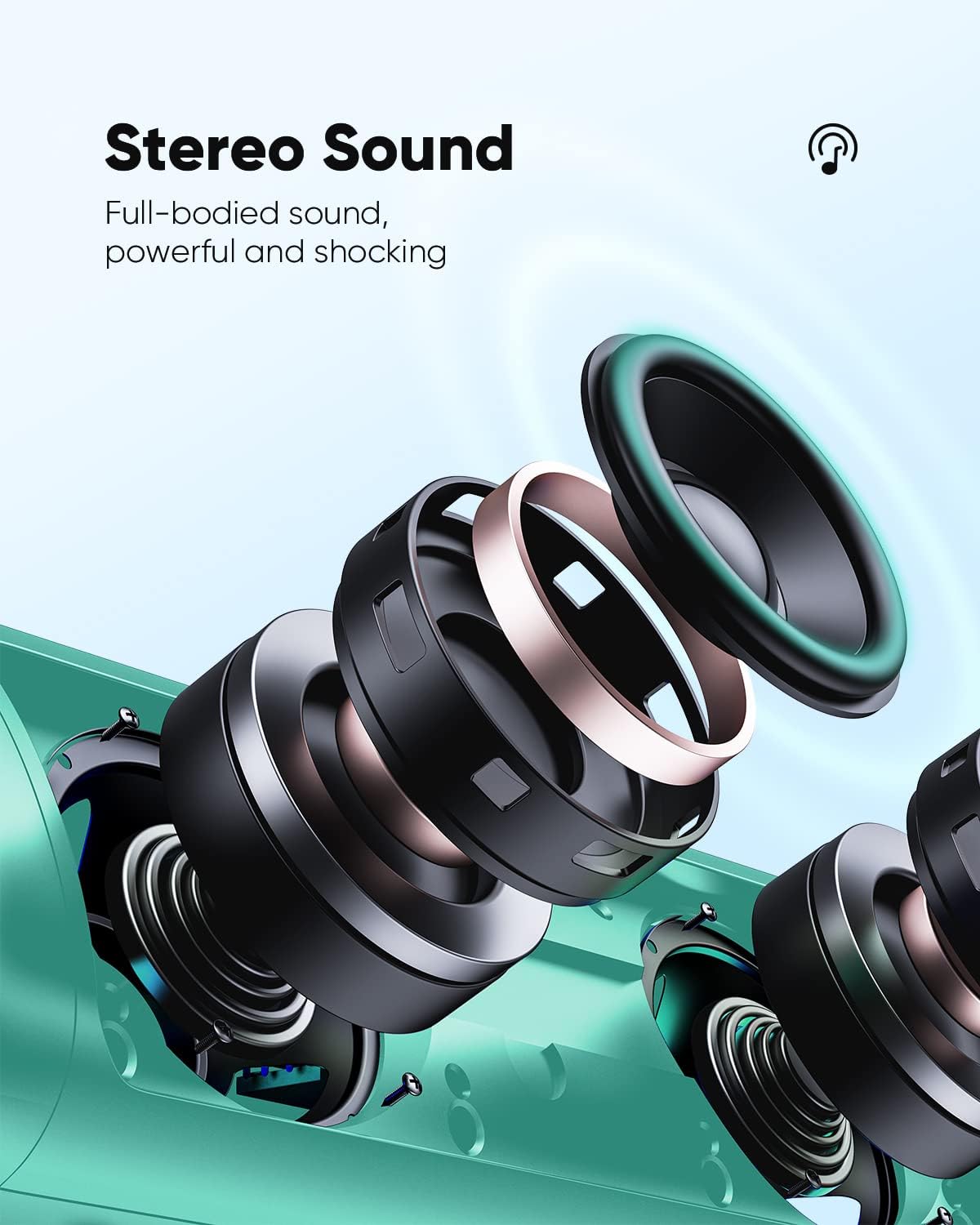 Portable Bluetooth Speaker – IPX5 Waterproof, TWS Pairing, Perfect Stocking Stuffer Gift - Teal