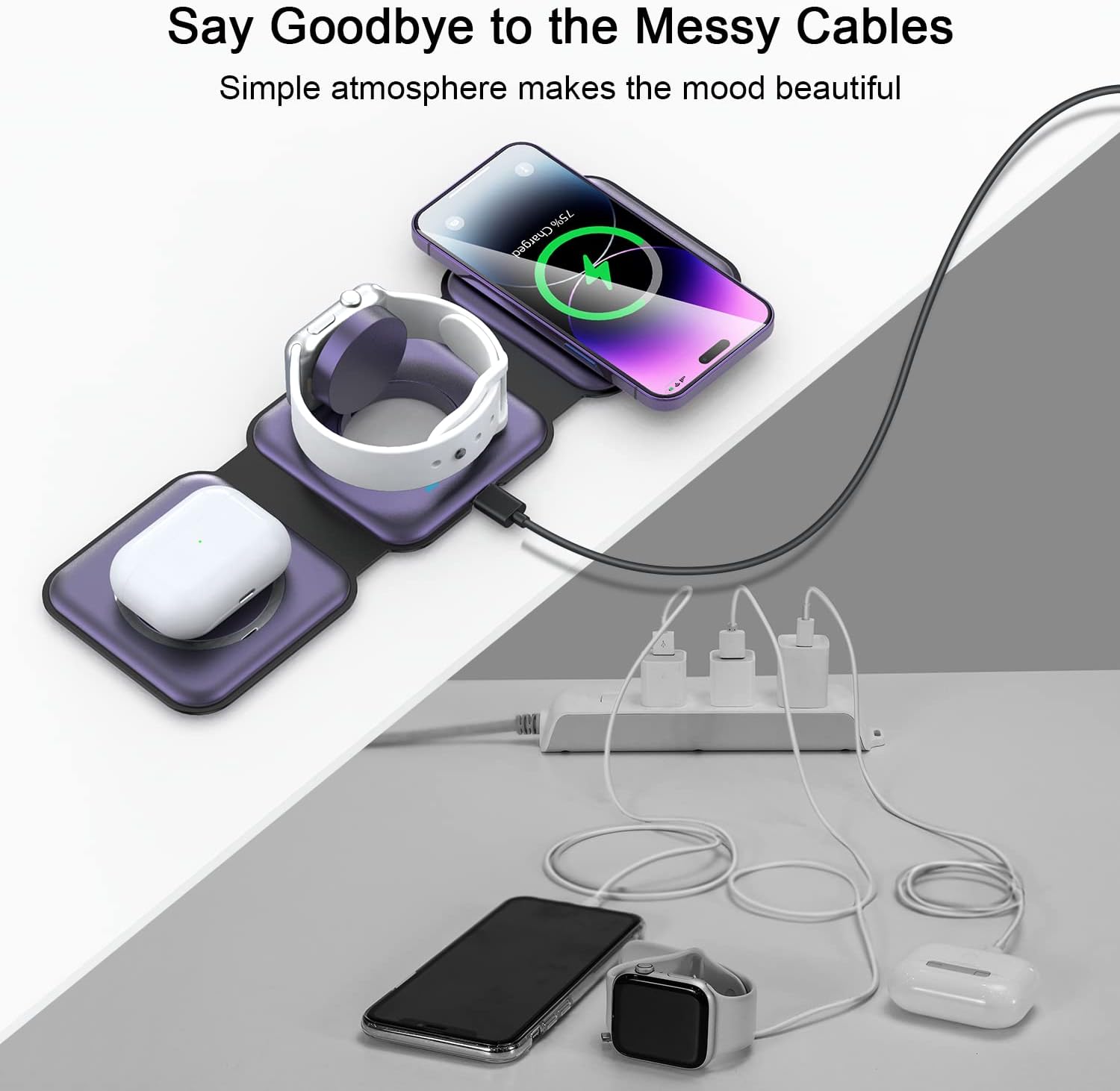 RTOPS Wireless Charger 3-in-1 Magnetic Travel Charging Station with GaN Adapter -  Deep Purple