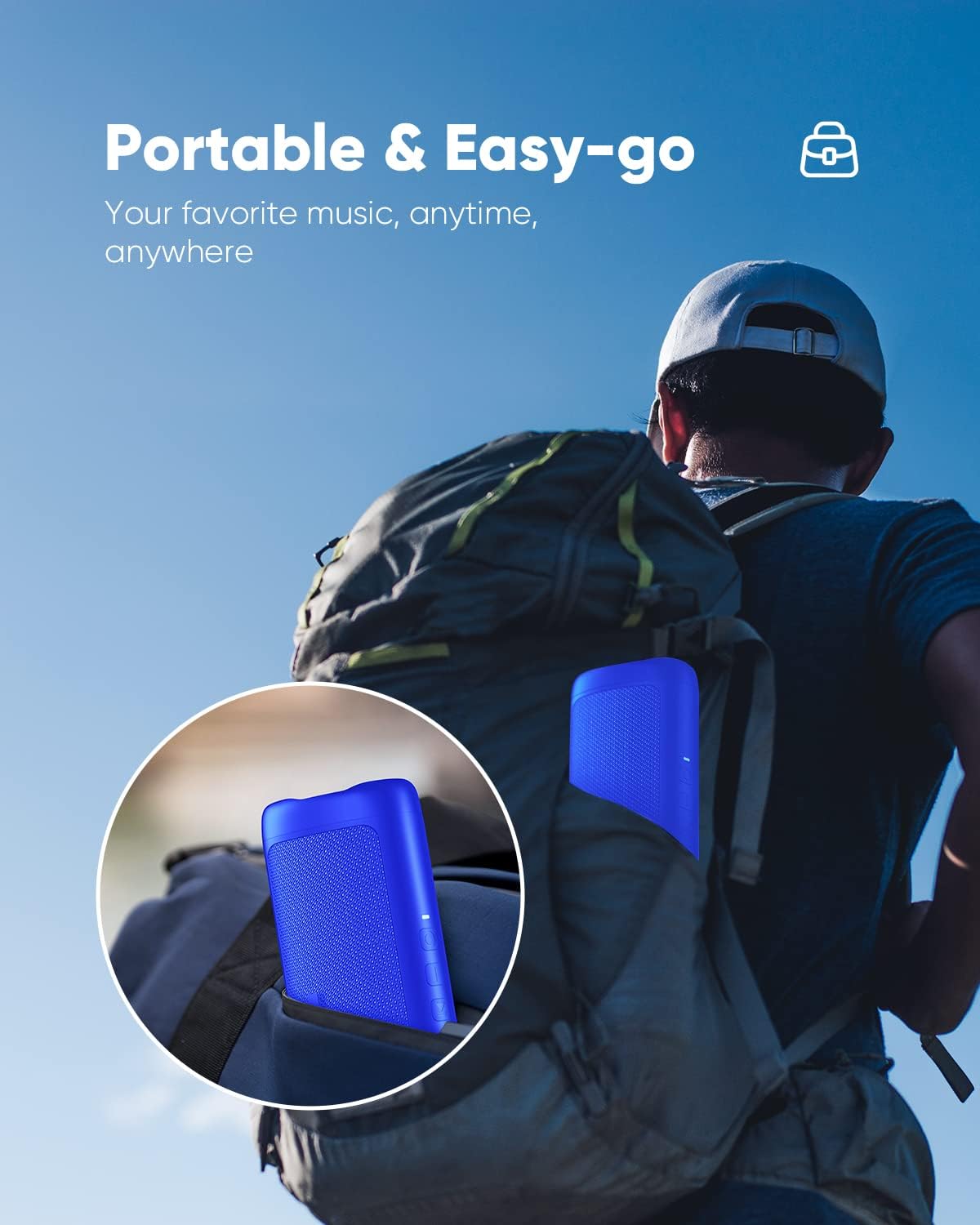 Portable Bluetooth Speaker – IPX5 Waterproof, TWS Pairing, Perfect Stocking Stuffer Gift - Blue