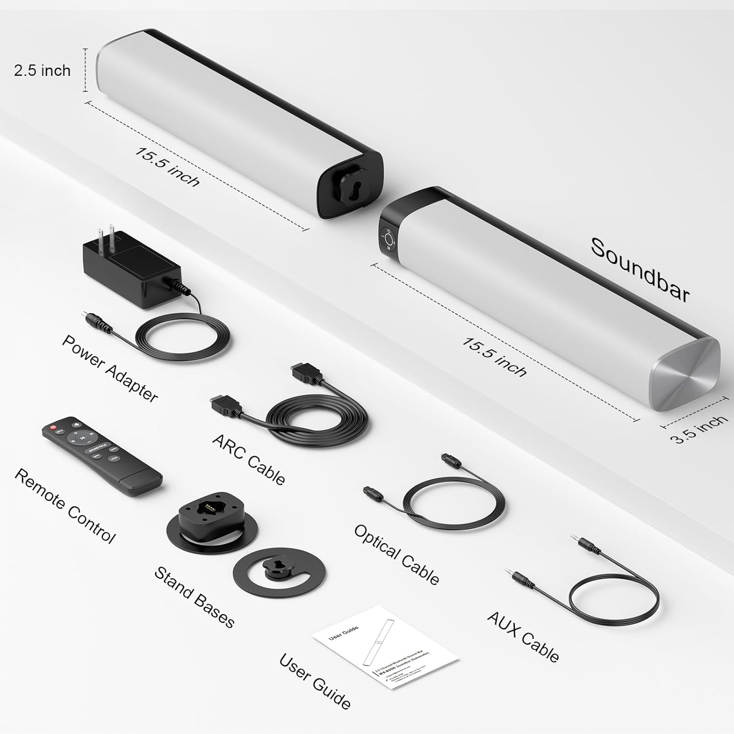 Assistrust KY-8000 Sound Bar – 80W, Bluetooth, ARC, Detachable (Silver)