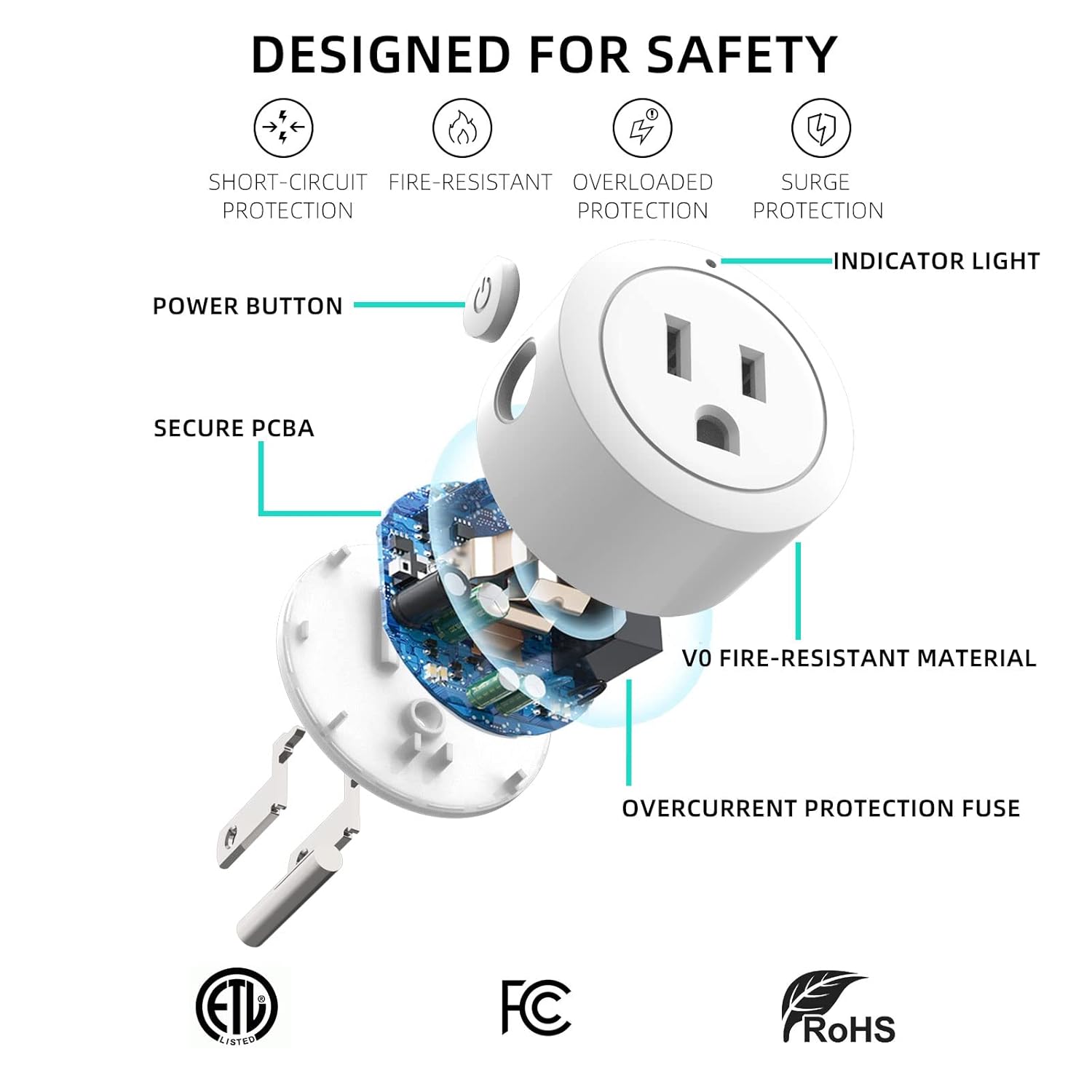 Amysen Smart Plug 4-Pack – WiFi Outlet Works with Alexa & Echo, 2.4GHz Only, for Smart Home Automation