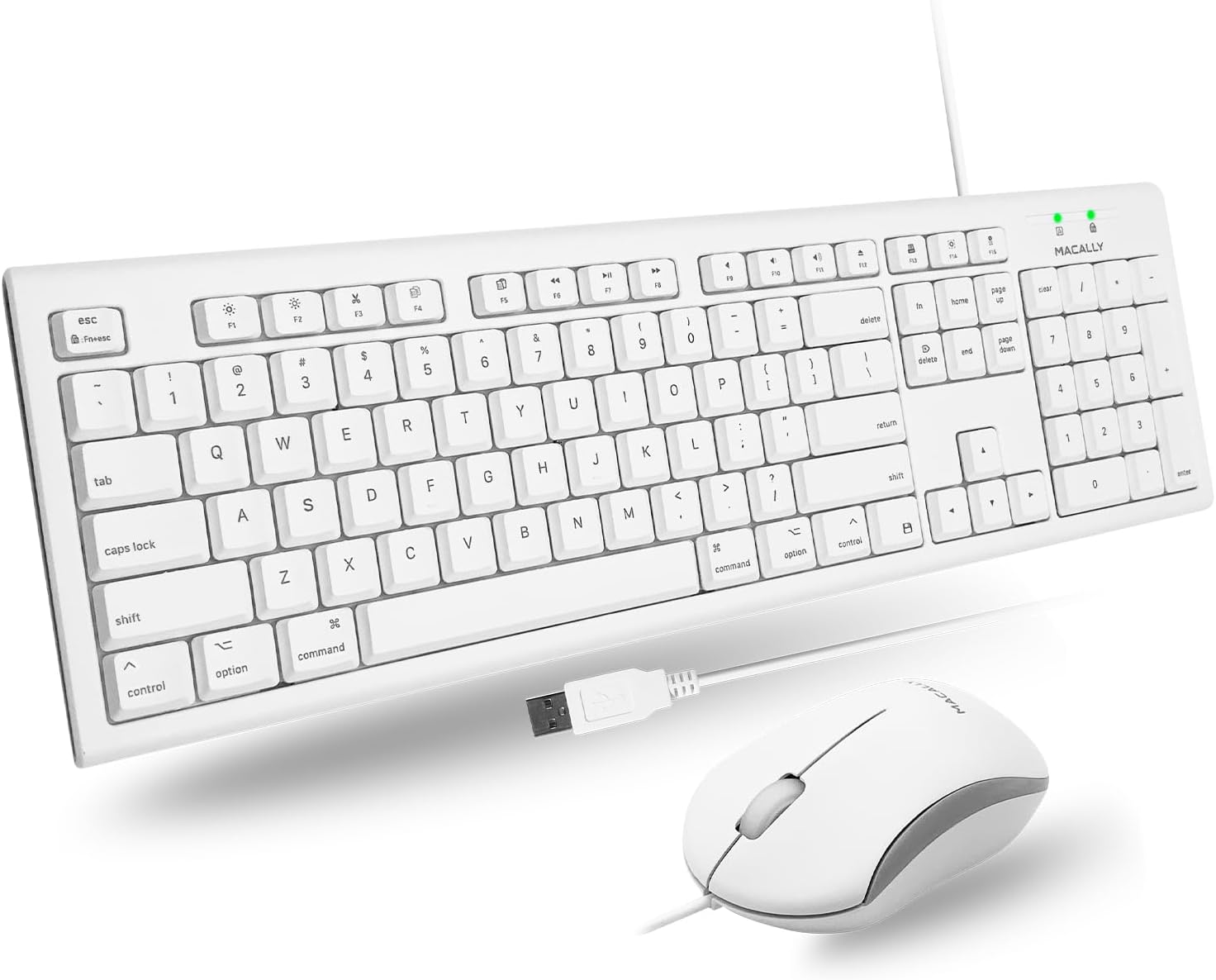 Macally Full Size USB Keyboard and Optical Mouse Combo, for Mac (White)