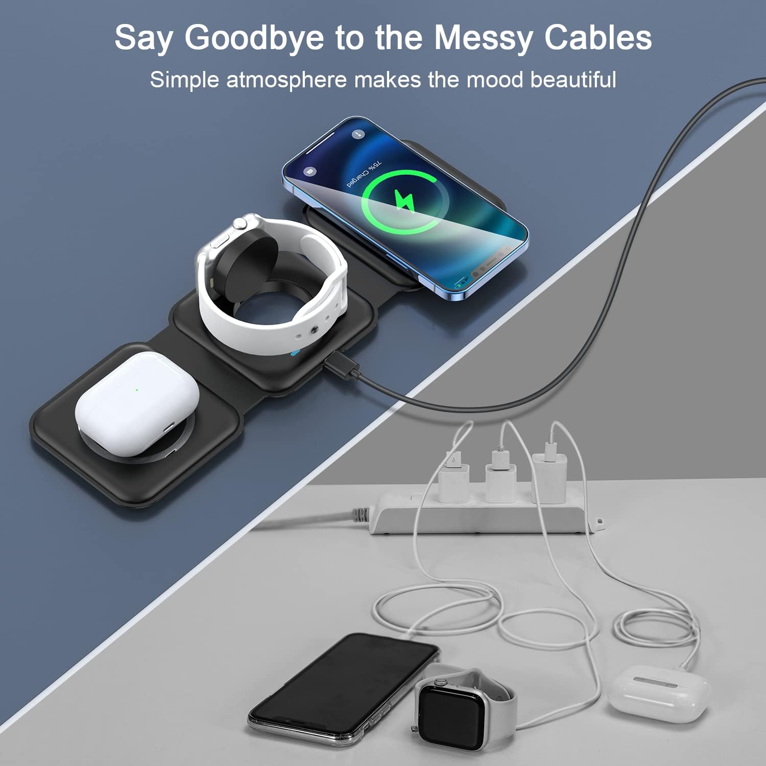 RTOPS Wireless Charger 3-in-1 Magnetic Travel Charging Station with GaN Adapter -  Black