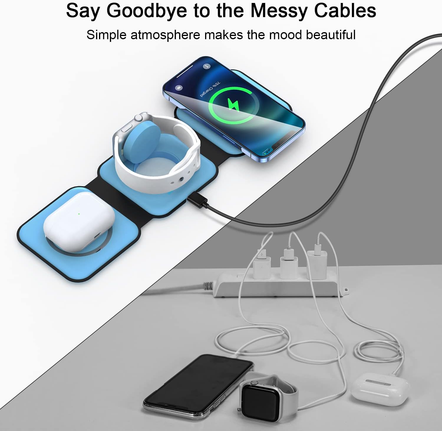 RTOPS Wireless Charger 3-in-1 Magnetic Travel Charging Station with GaN Adapter -  Ice Blue