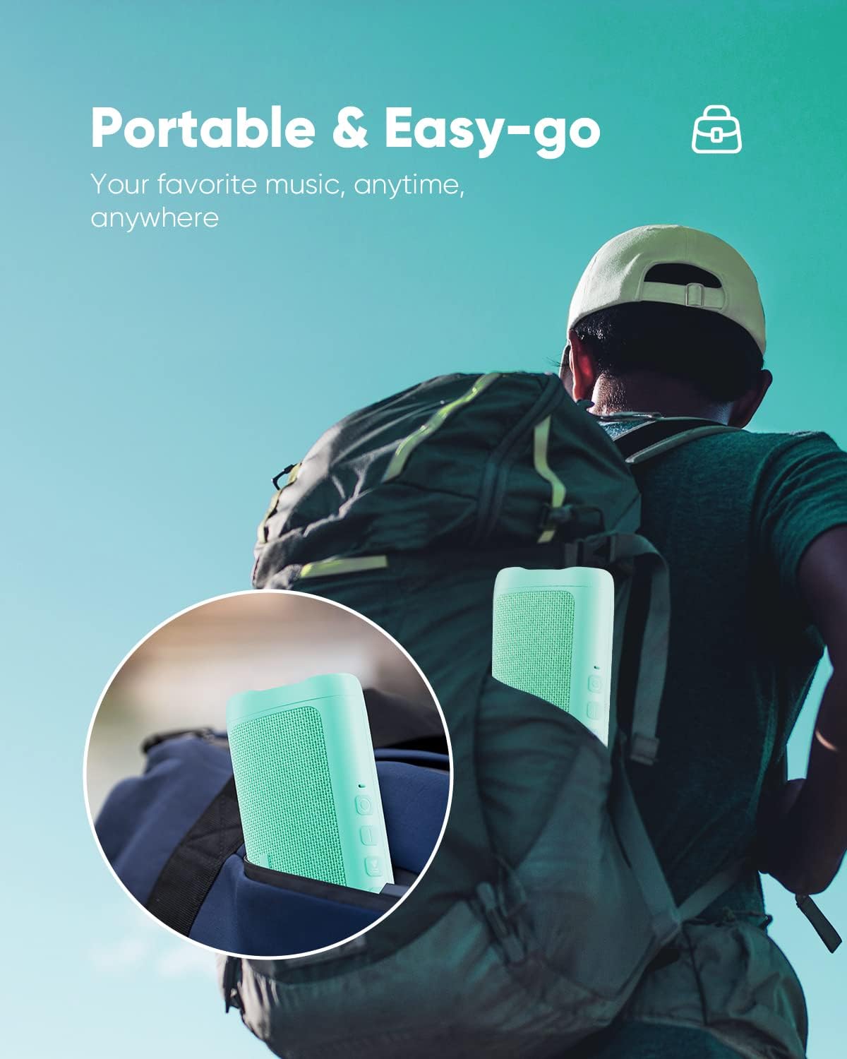 Portable Bluetooth Speaker – IPX5 Waterproof, TWS Pairing, Perfect Stocking Stuffer Gift - Teal