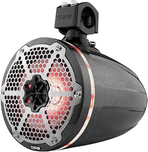 DS18 X Series HYDRO 8" 2-Way Wakeboard Pod Tower Speakers w/1 Driver  RGB Lights - 550W - Black Carbon [CF-X8TPNEO]