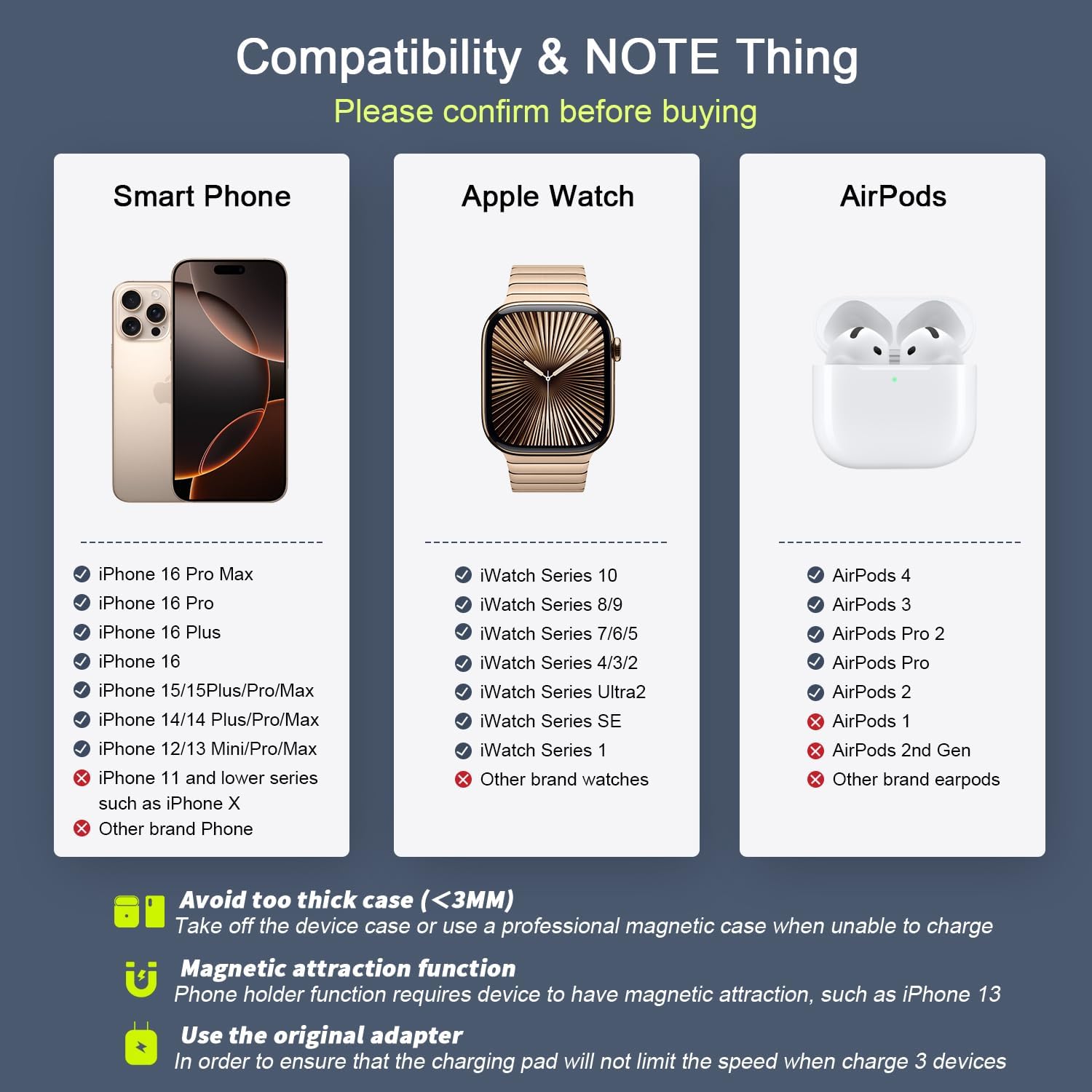 RTOPS Wireless Charger 3-in-1 Magnetic Travel Charging Station with GaN Adapter -  Deep Purple