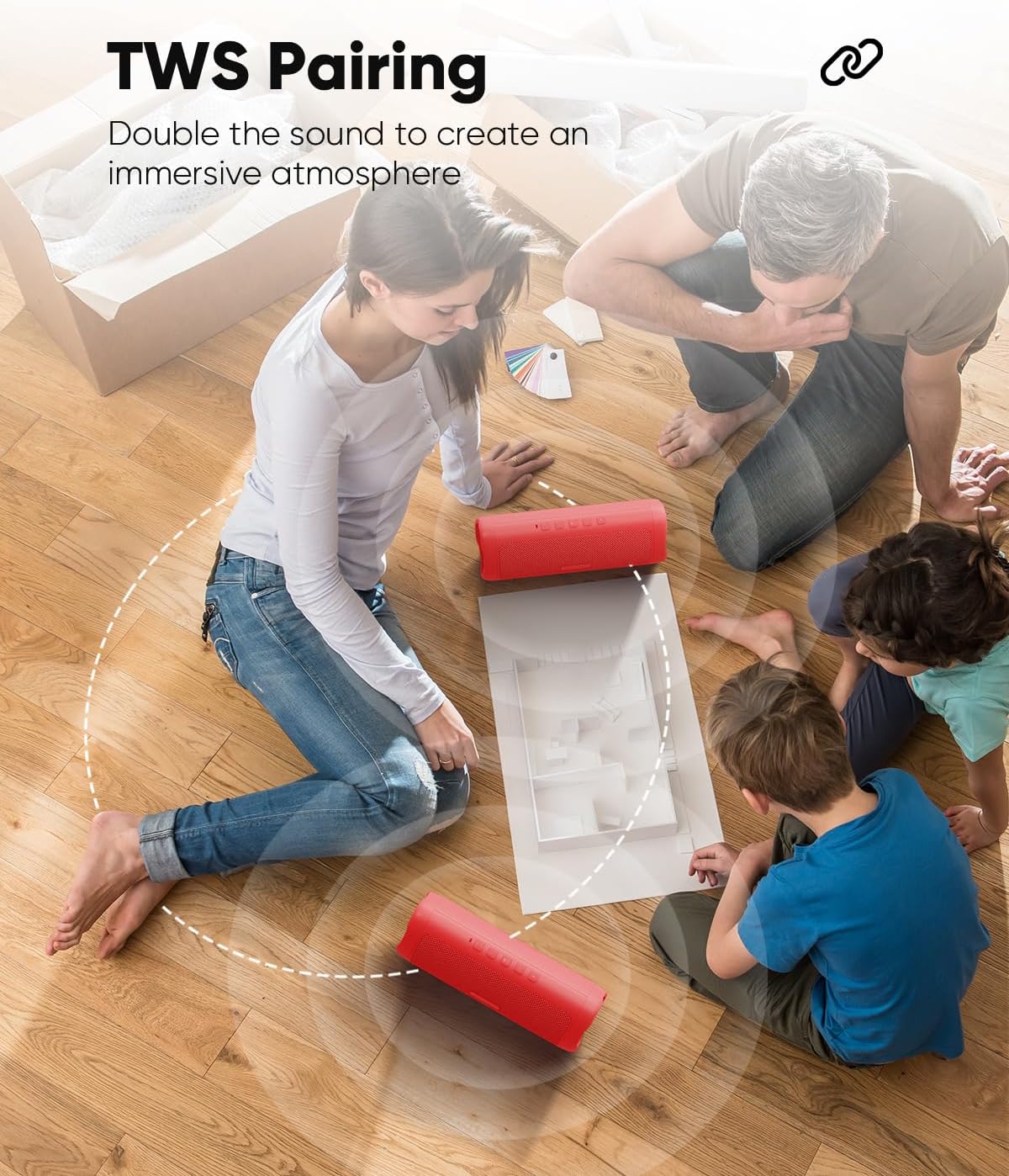 Portable Bluetooth Speaker – IPX5 Waterproof, TWS Pairing, Perfect Stocking Stuffer Gift - Red