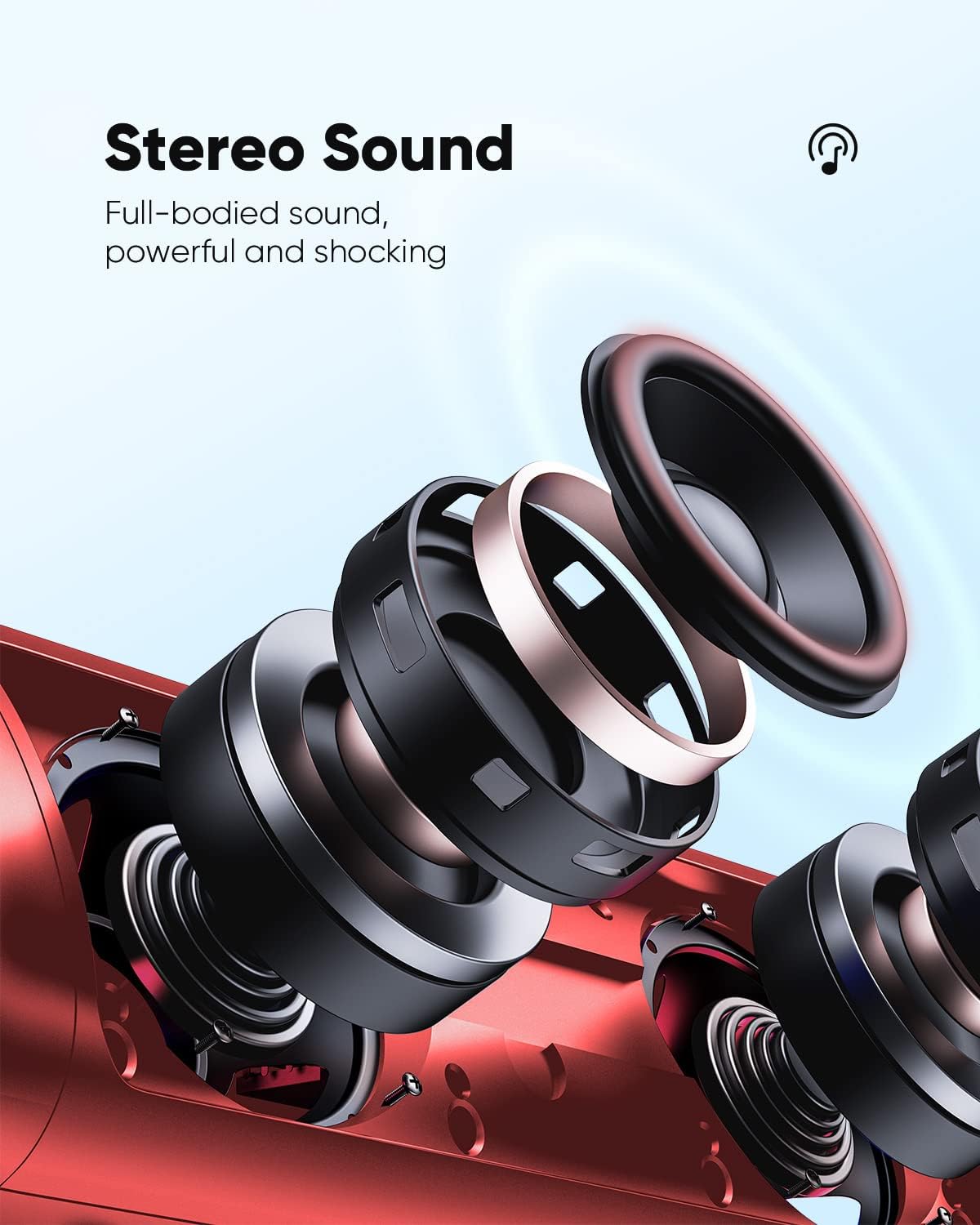 Portable Bluetooth Speaker – IPX5 Waterproof, TWS Pairing, Perfect Stocking Stuffer Gift - Red