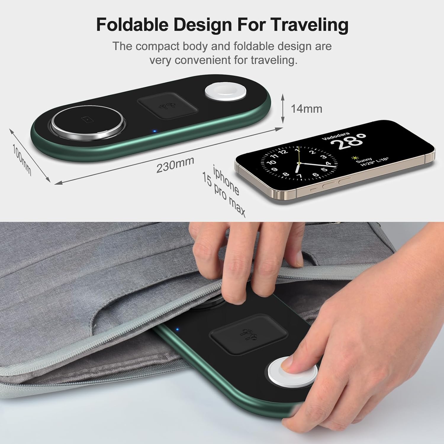 3-in-1 Magnetic Wireless Charging Station – Fast MagSafe Charger Stand for iPhone, Apple Watch & AirPods (Alphine Green)