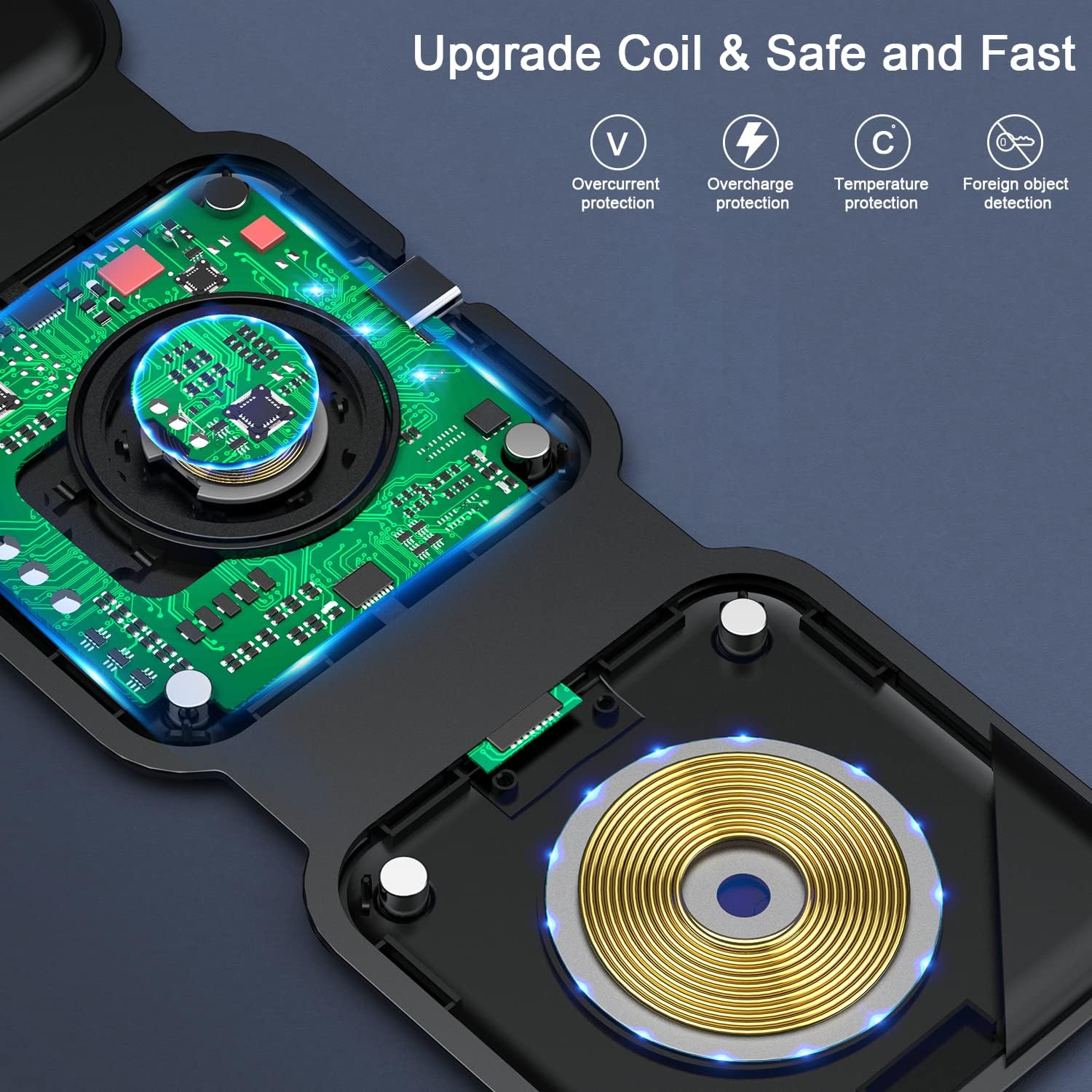 RTOPS Wireless Charger 3-in-1 Magnetic Travel Charging Station with GaN Adapter -  Black