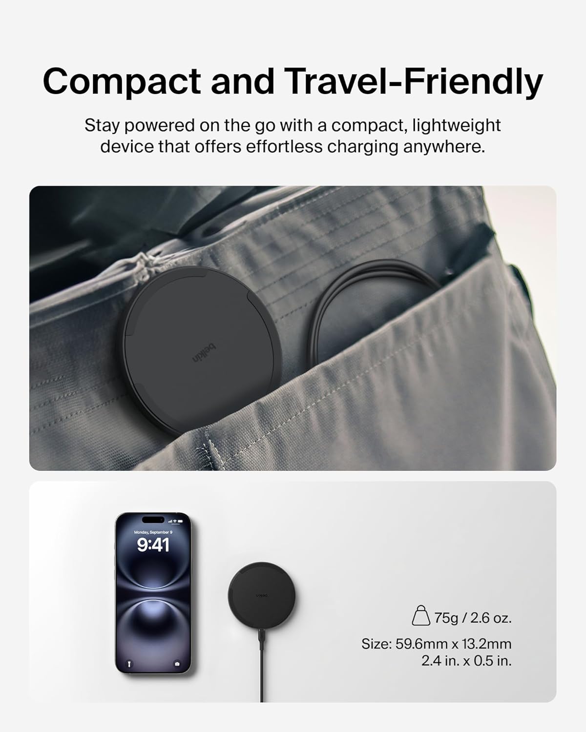 Belkin 15W Wireless Charging Pad – Fast Qi Charger for iPhone, Samsung, Pixel & AirPods (Black, 2-Pack)