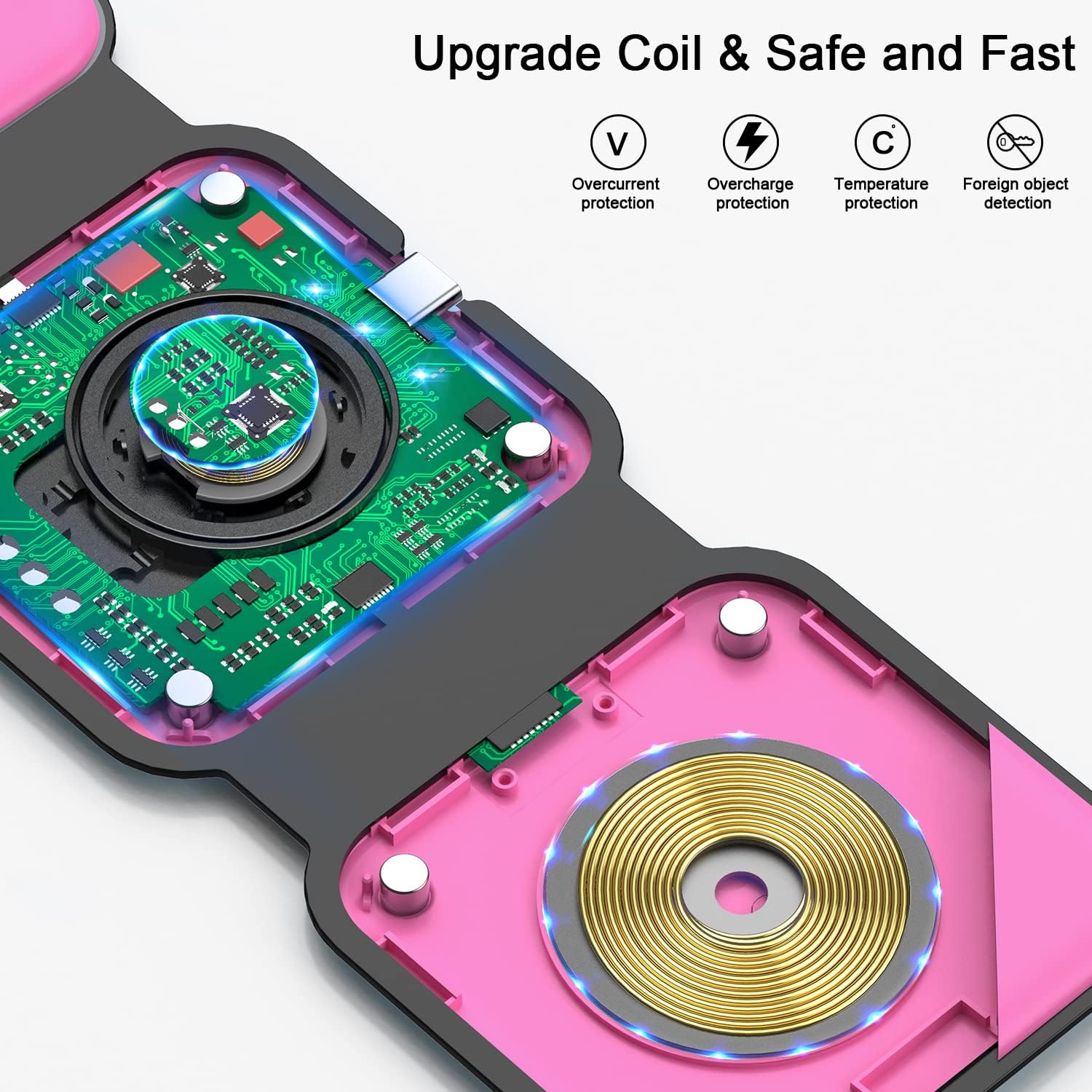 RTOPS Wireless Charger 3-in-1 Magnetic Travel Charging Station with GaN Adapter -  Rose Pink