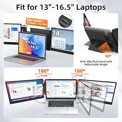ZUMWALT 14" Triple Portable Laptop Screen Extender
