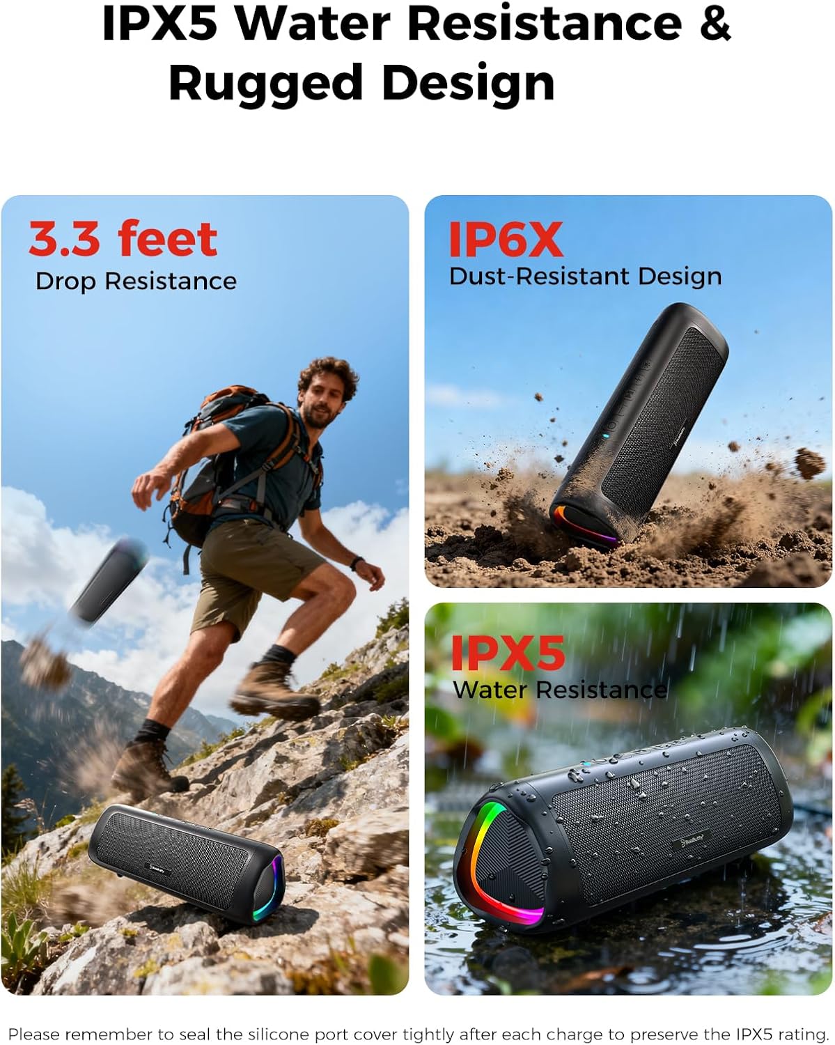 Portable Bluetooth Speaker – IPX5 Waterproof, TWS Pairing, Perfect Stocking Stuffer Gift - Black