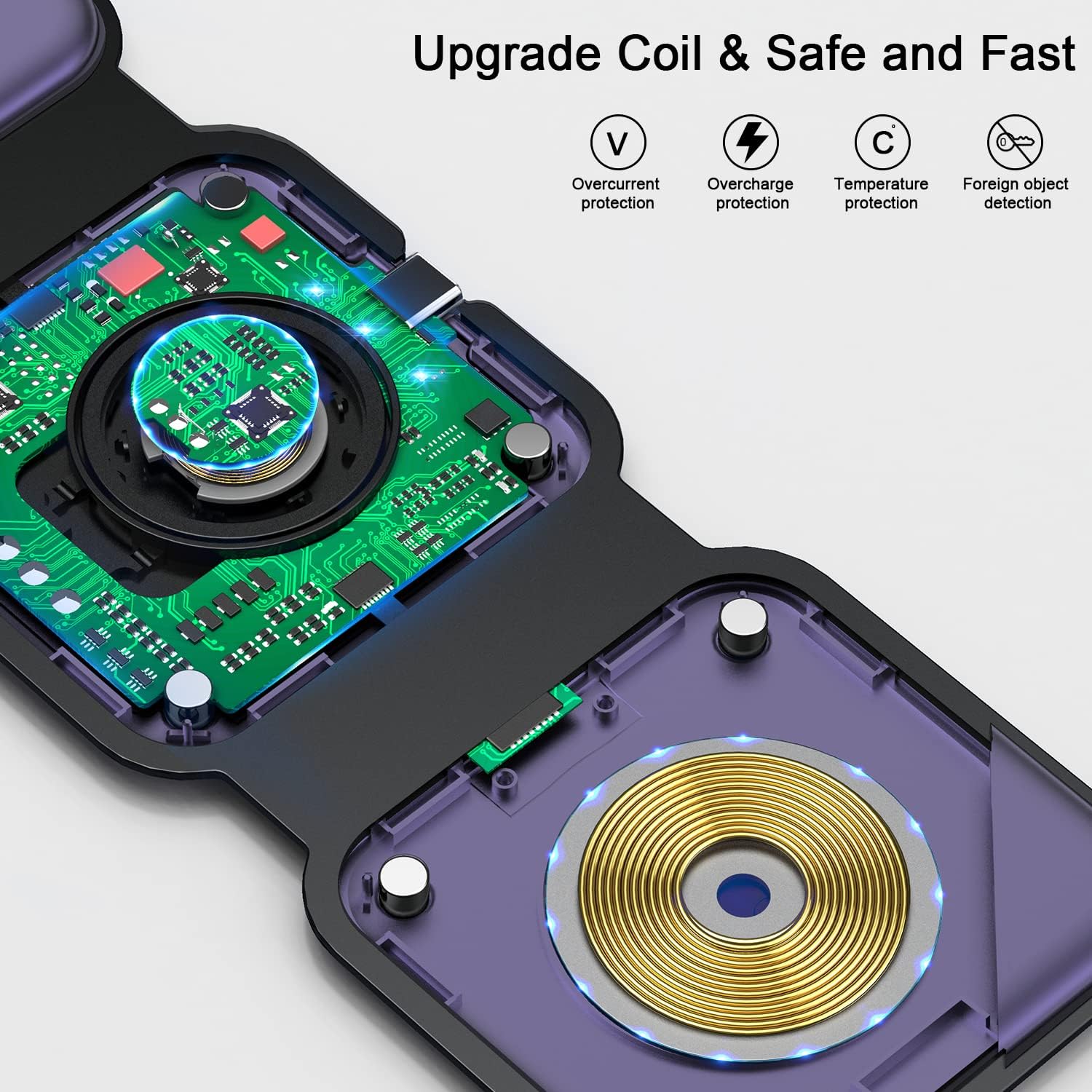 RTOPS Wireless Charger 3-in-1 Magnetic Travel Charging Station with GaN Adapter -  Deep Purple