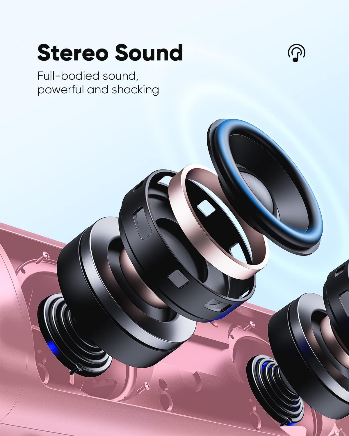 Portable Bluetooth Speaker – IPX5 Waterproof, TWS Pairing, Perfect Stocking Stuffer Gift - Pink