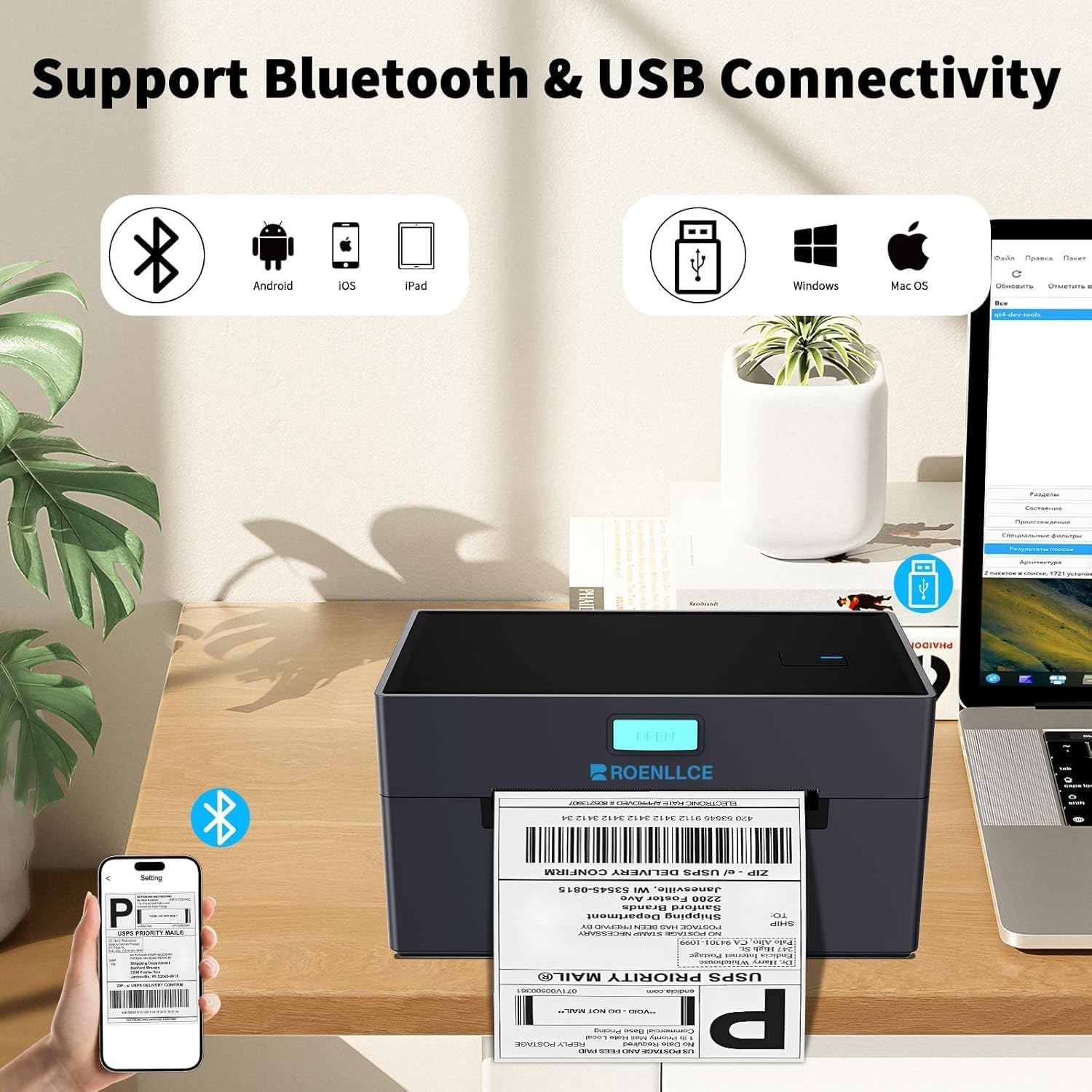 MUNBYN Bluetooth Thermal Shipping Label Printer