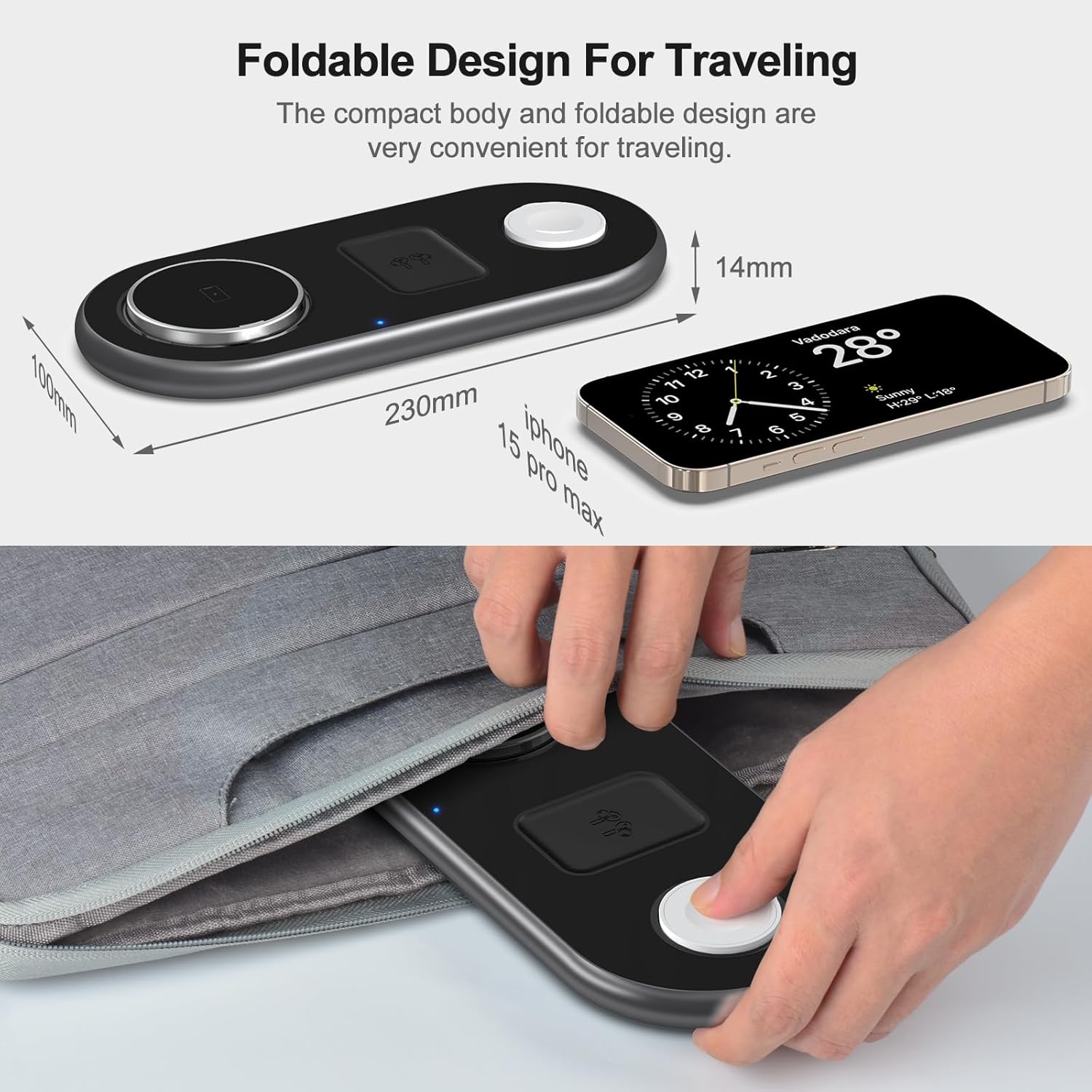 3-in-1 Magnetic Wireless Charging Station – Fast MagSafe Charger Stand for iPhone, Apple Watch & AirPods (Black)