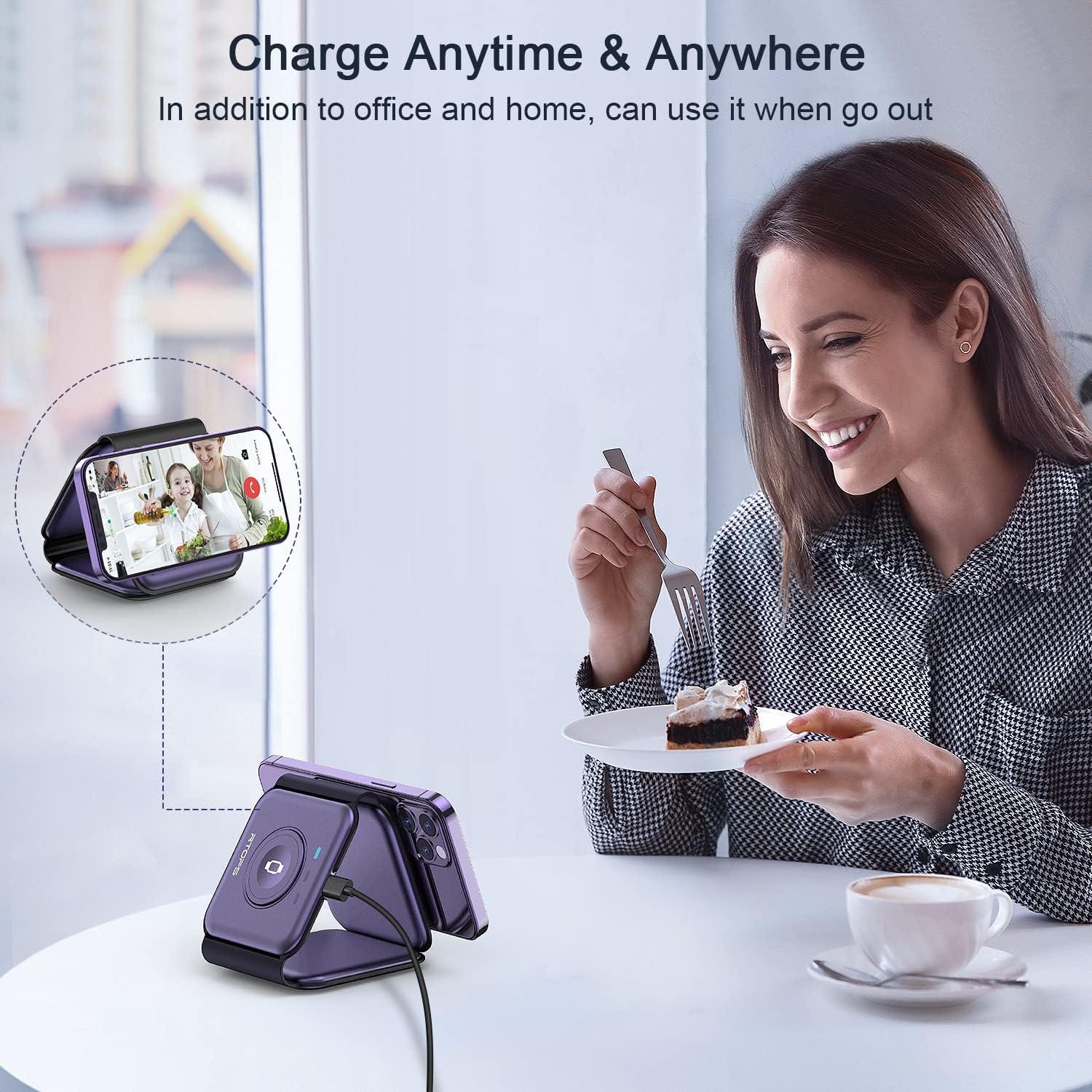 RTOPS Wireless Charger 3-in-1 Magnetic Travel Charging Station with GaN Adapter -  Deep Purple