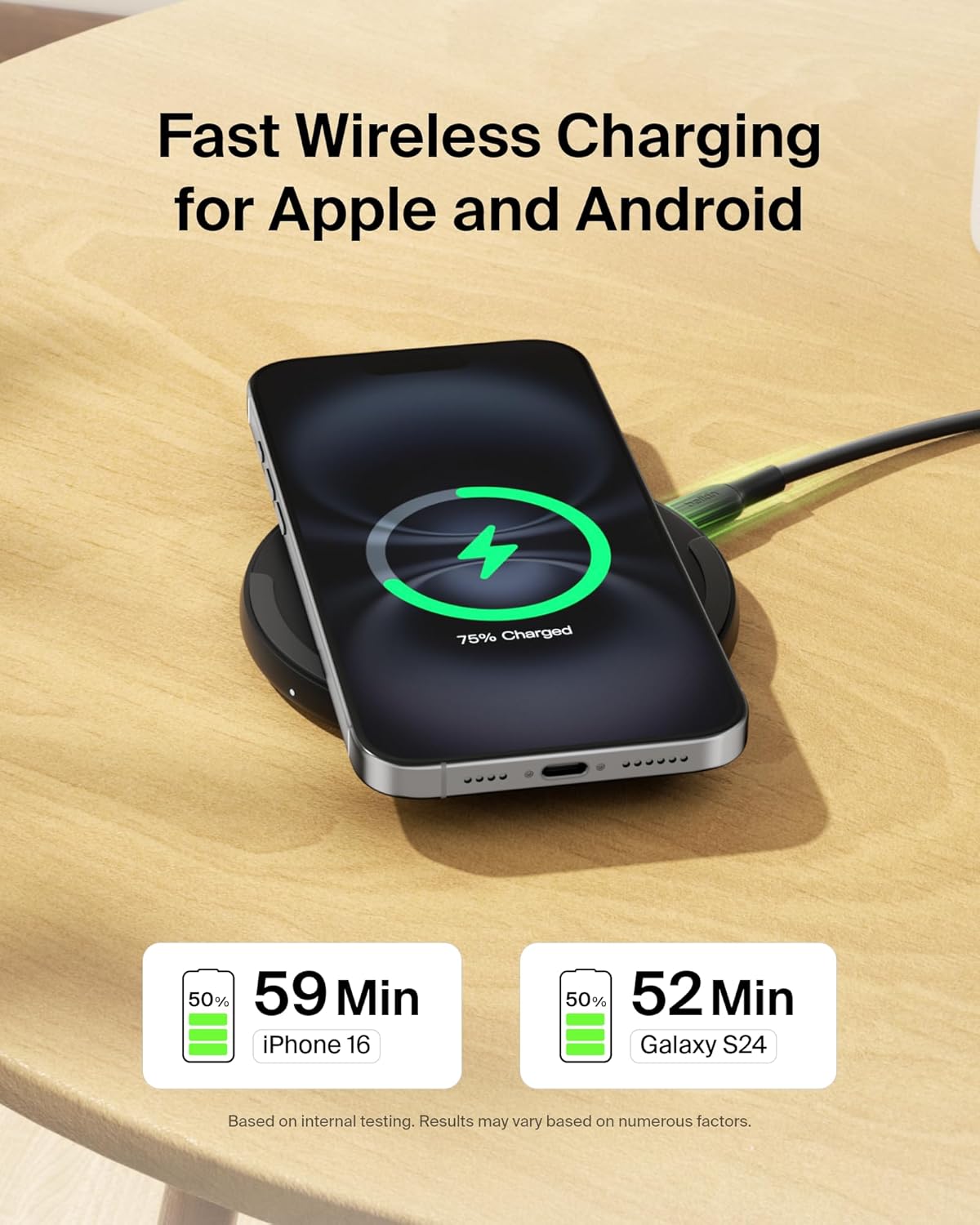 Belkin 15W Wireless Charging Pad – Fast Qi Charger for iPhone, Samsung, Pixel & AirPods (Black, 2-Pack)