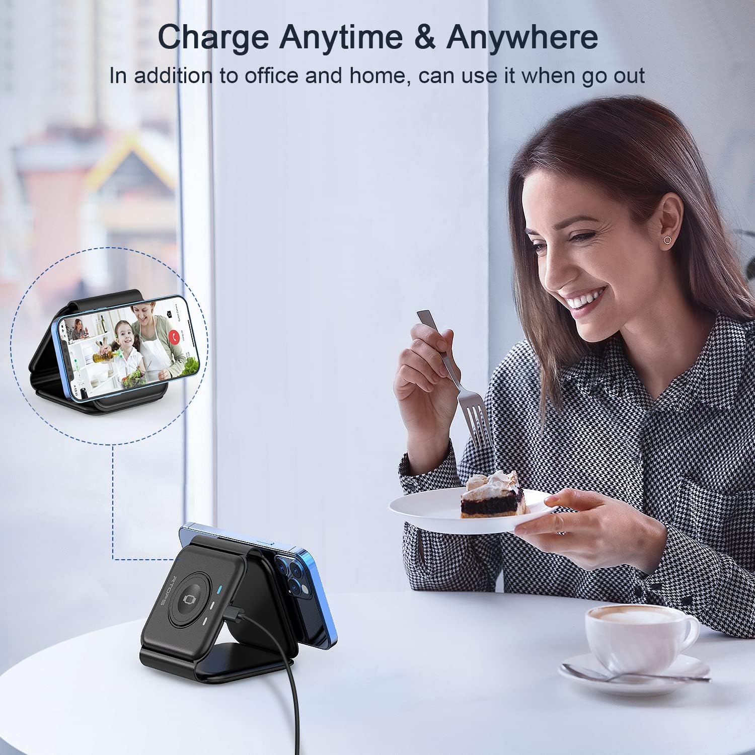 RTOPS Wireless Charger 3-in-1 Magnetic Travel Charging Station with GaN Adapter -  Black