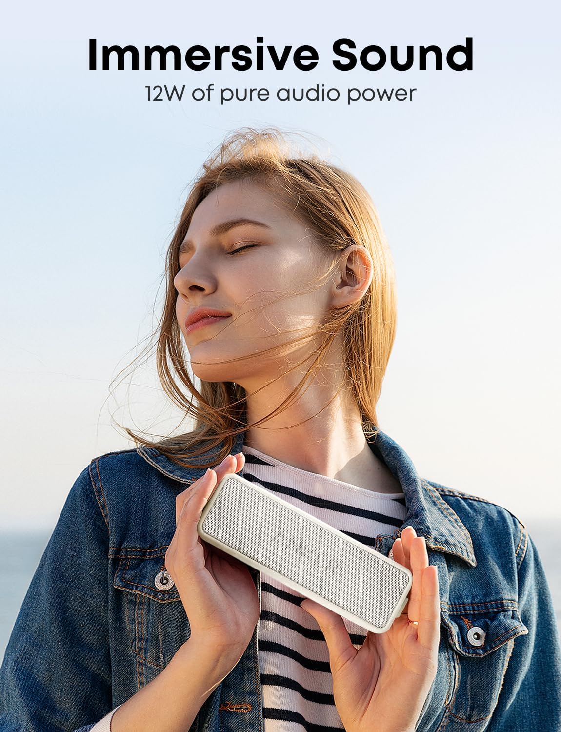 Soundcore Anker 2 Portable Bluetooth Speaker – 12W Dual-Driver, IPX7 Waterproof, Wireless with Mic (White)