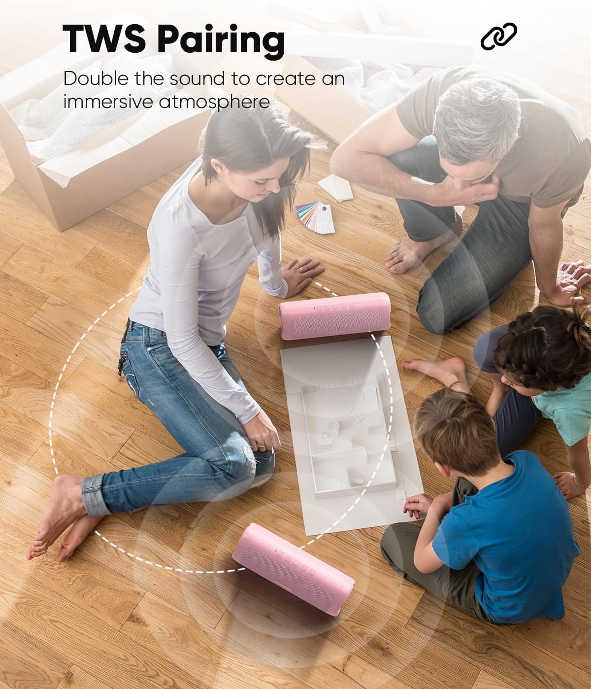 Portable Bluetooth Speaker – IPX5 Waterproof, TWS Pairing, Perfect Stocking Stuffer Gift - Pink