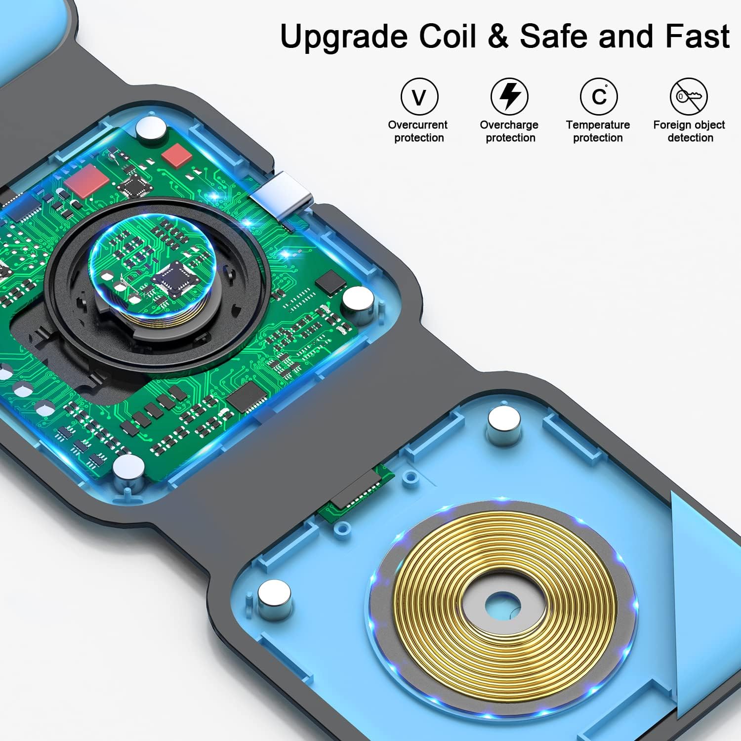 RTOPS Wireless Charger 3-in-1 Magnetic Travel Charging Station with GaN Adapter -  Ice Blue