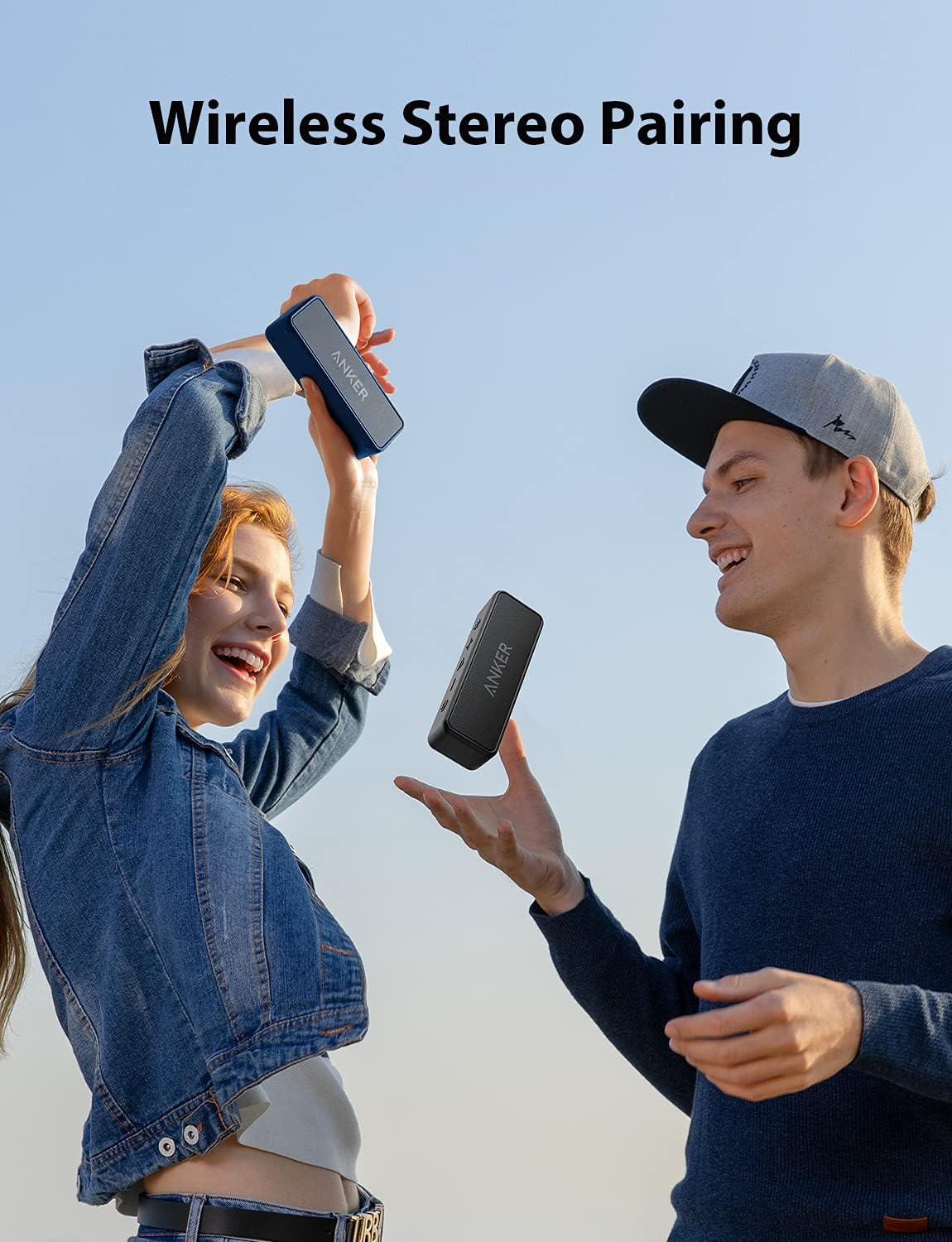 Soundcore Anker 2 Portable Bluetooth Speaker – 12W Dual-Driver, IPX7 Waterproof, Wireless with Mic (Navy Blue)