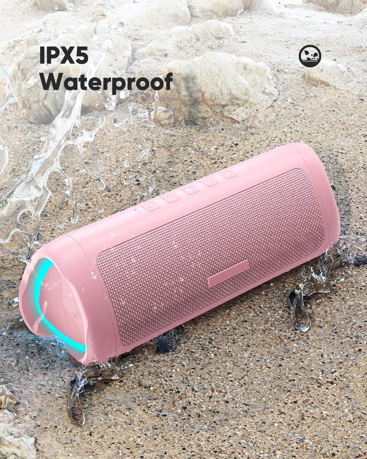 Portable Bluetooth Speaker – IPX5 Waterproof, TWS Pairing, Perfect Stocking Stuffer Gift - Pink