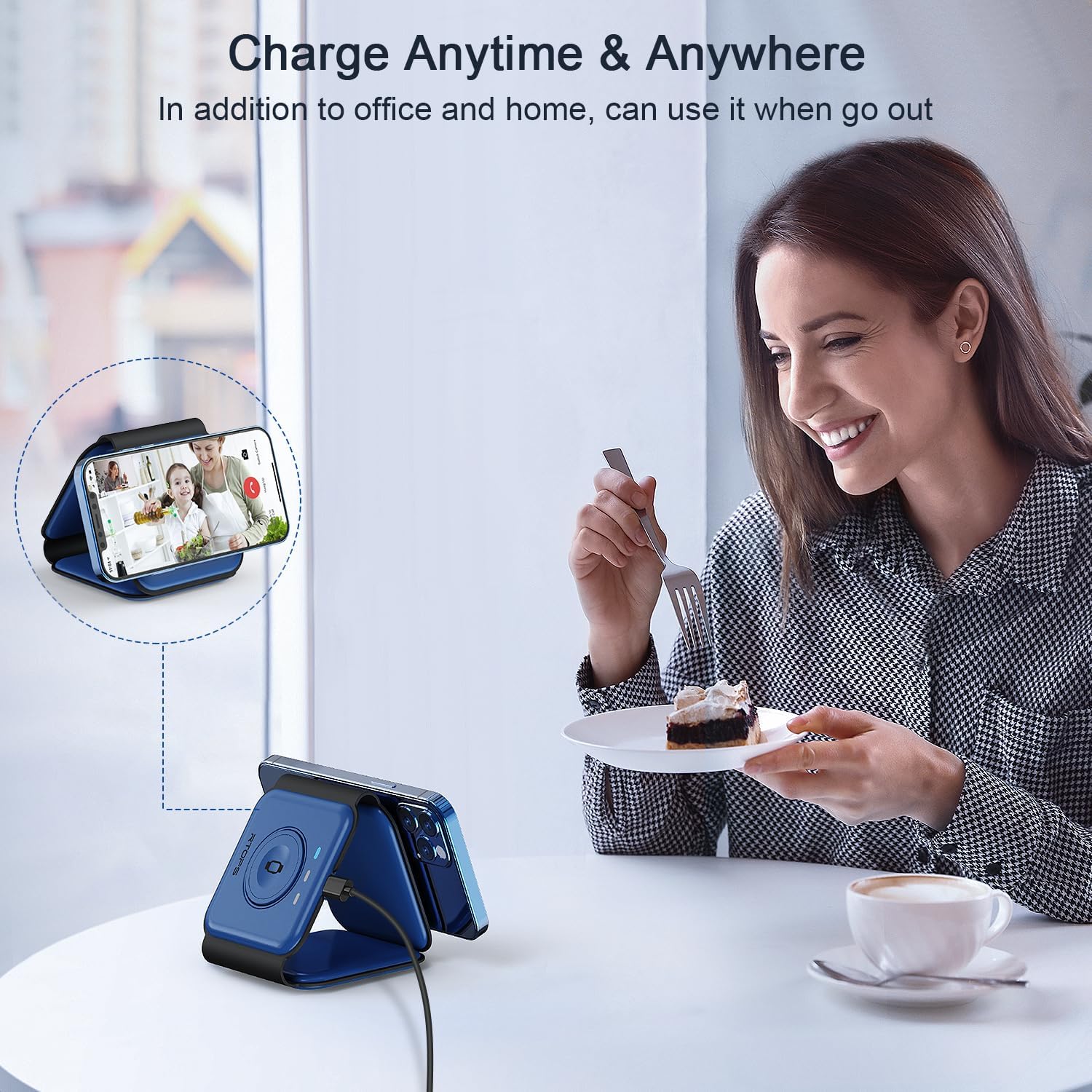 RTOPS Wireless Charger 3-in-1 Magnetic Travel Charging Station with GaN Adapter -  Deep Blue