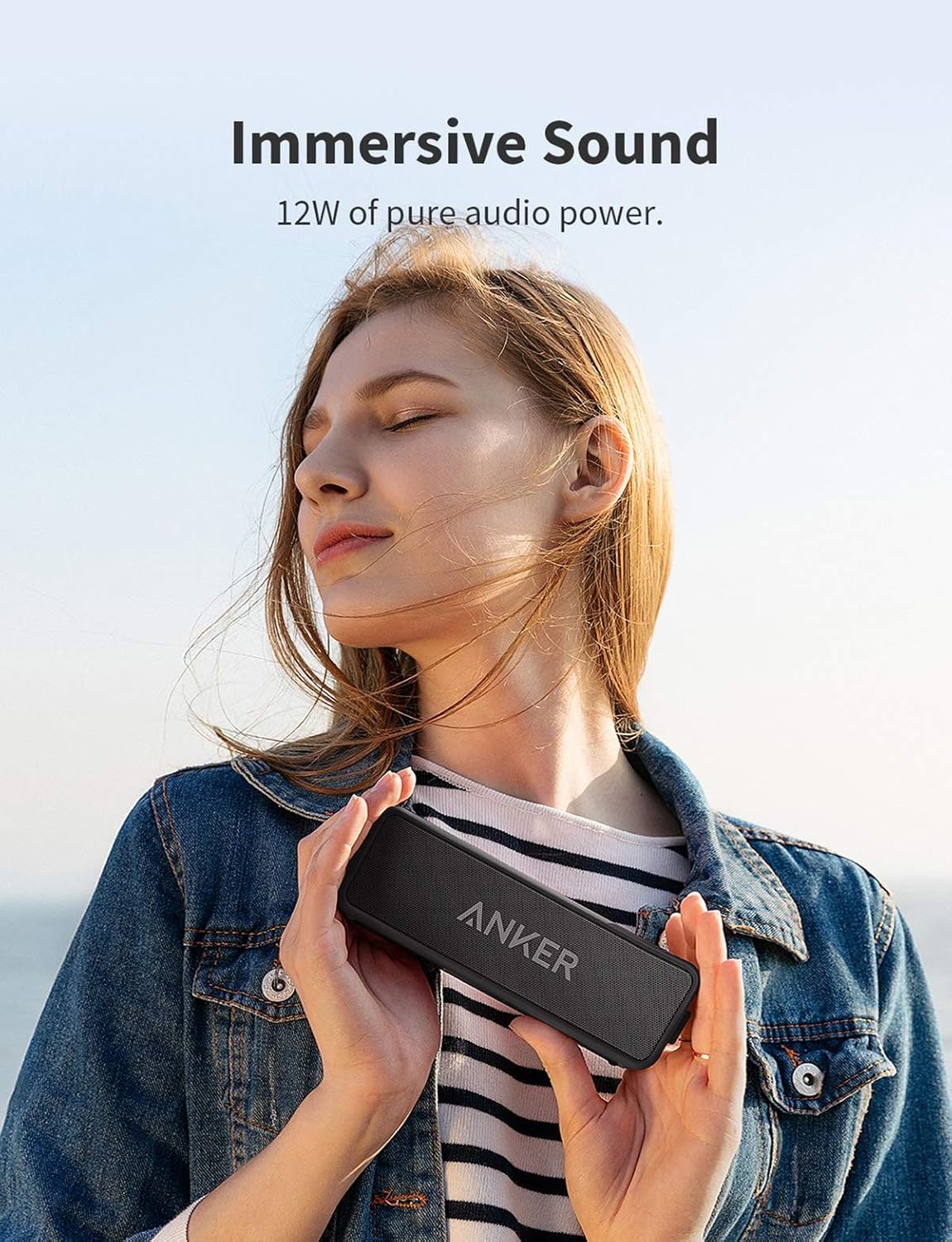 Soundcore Anker 2 Portable Bluetooth Speaker – 12W Dual-Driver, IPX7 Waterproof, Wireless with Mic (Black)
