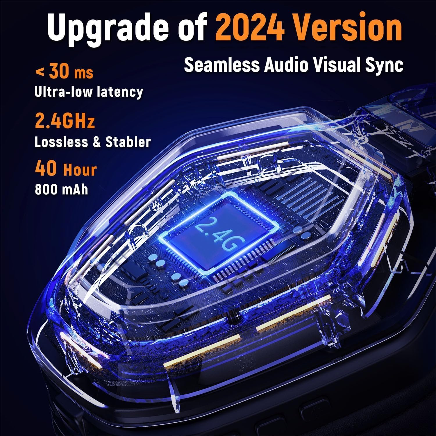 Wireless RGB Gaming Headset with Mic – 2.4GHz USB/Type-C Dongle (Black)