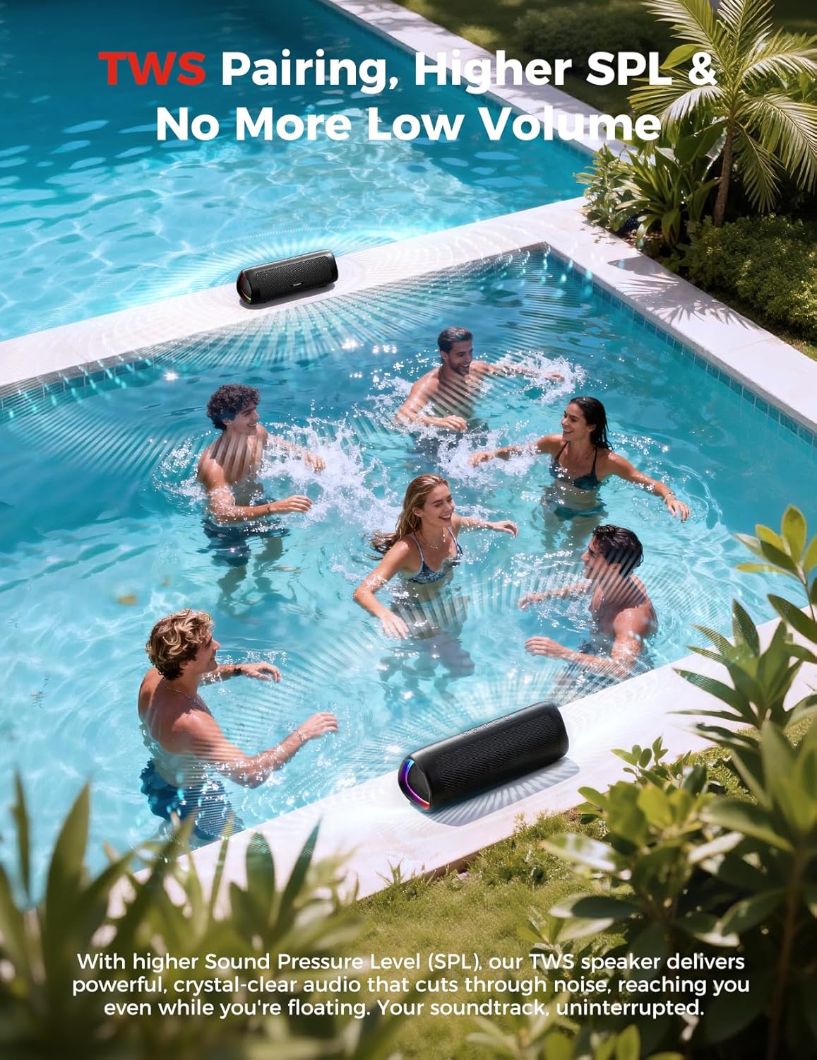 Portable Bluetooth Speaker – IPX5 Waterproof, TWS Pairing, Perfect Stocking Stuffer Gift - Black