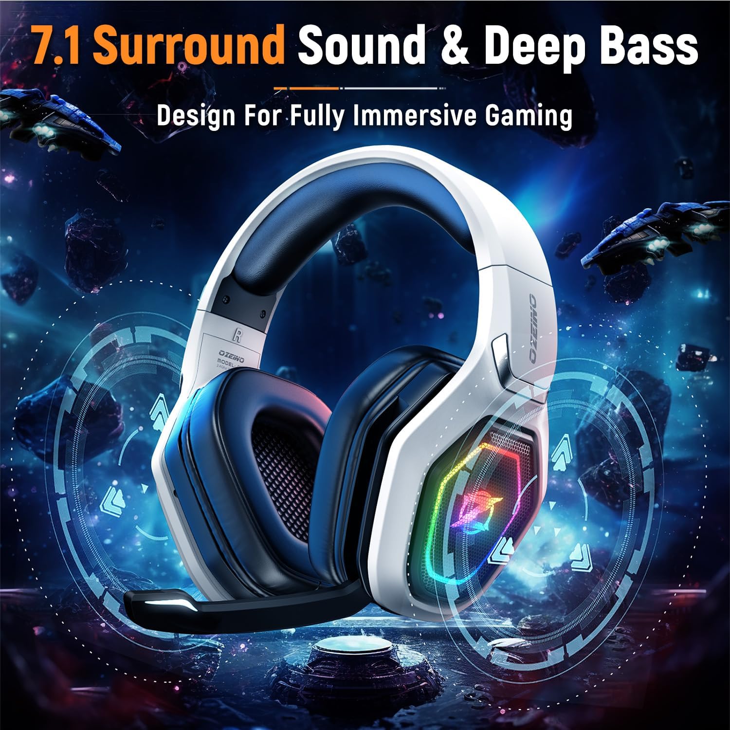 Wireless Gaming Headset 2.4GHz – USB/Type-C, Flip Mic (Black and White)