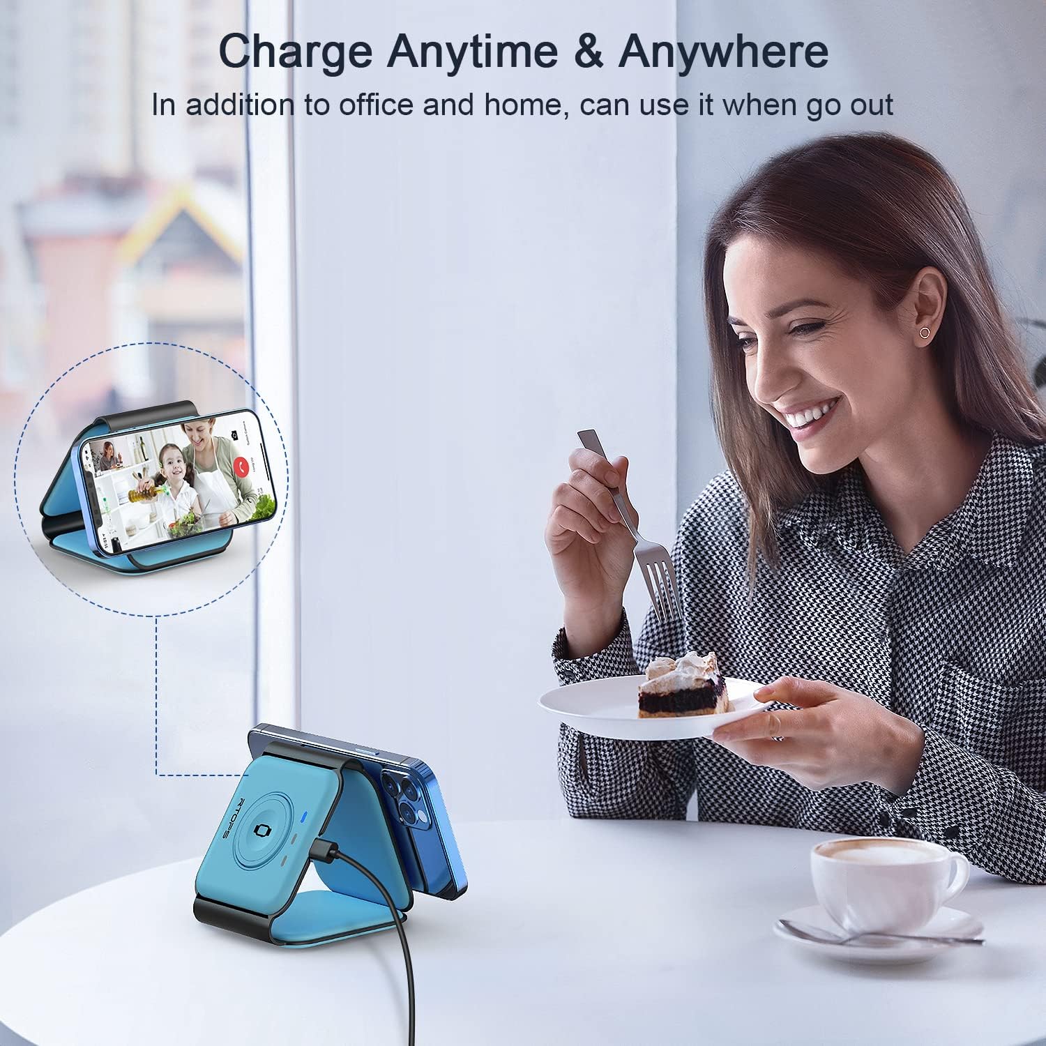 RTOPS Wireless Charger 3-in-1 Magnetic Travel Charging Station with GaN Adapter -  Ice Blue