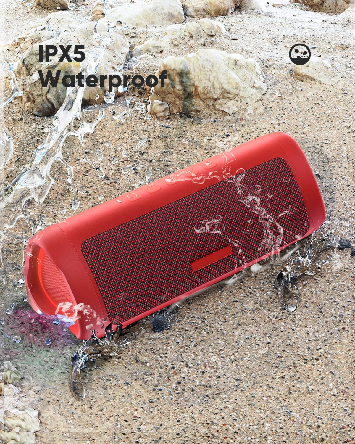 Portable Bluetooth Speaker – IPX5 Waterproof, TWS Pairing, Perfect Stocking Stuffer Gift - Red
