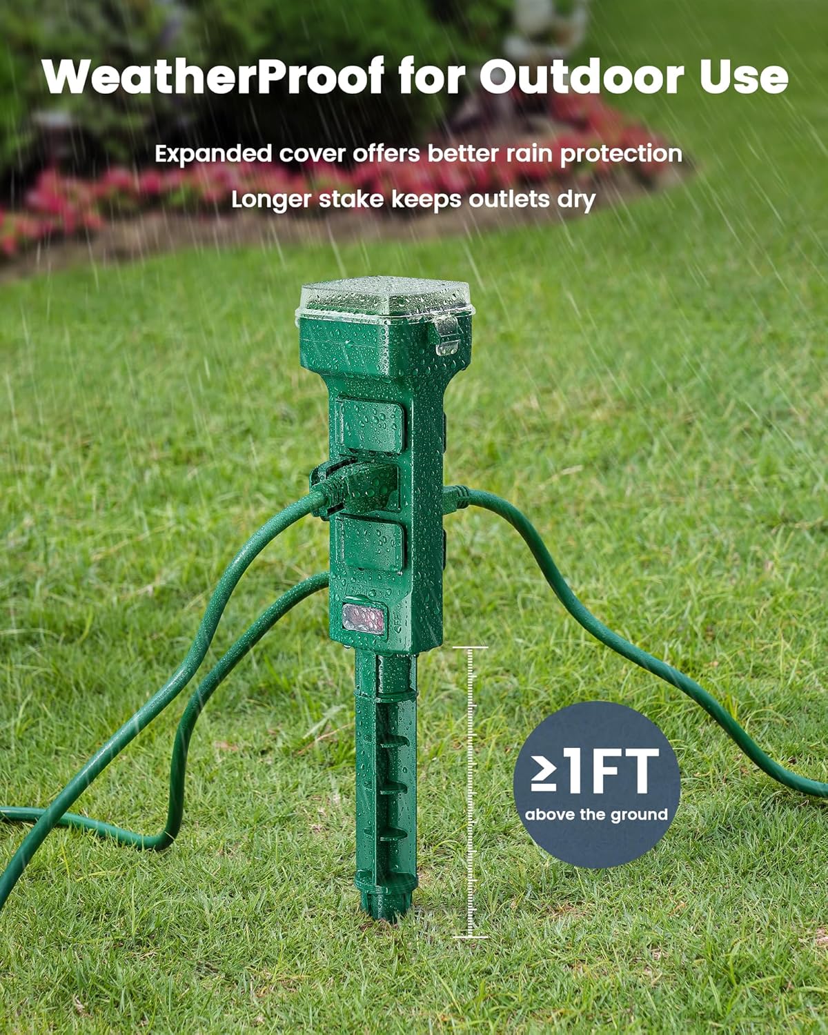 Suraielec Outdoor Power Stake Timer with Remote & 6 Outlets (Green)