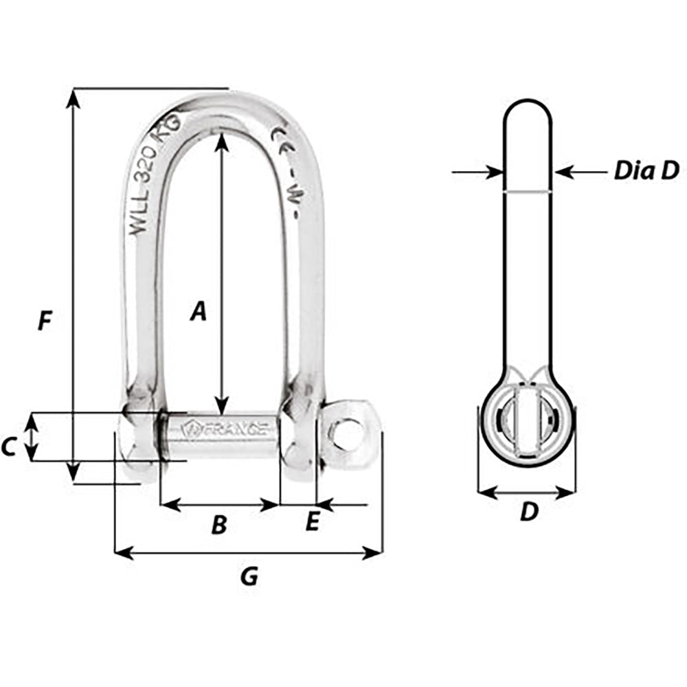Manille longue D autobloquante Wichard - Diamètre 10 mm - 13/32 "[01215]
