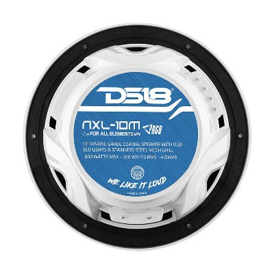 DS18 HYDRO Haut-parleurs 2 voies 10" avec tweeter Bullet et lumières LED RVB intégrées - Blanc [NXL-10M/WH]