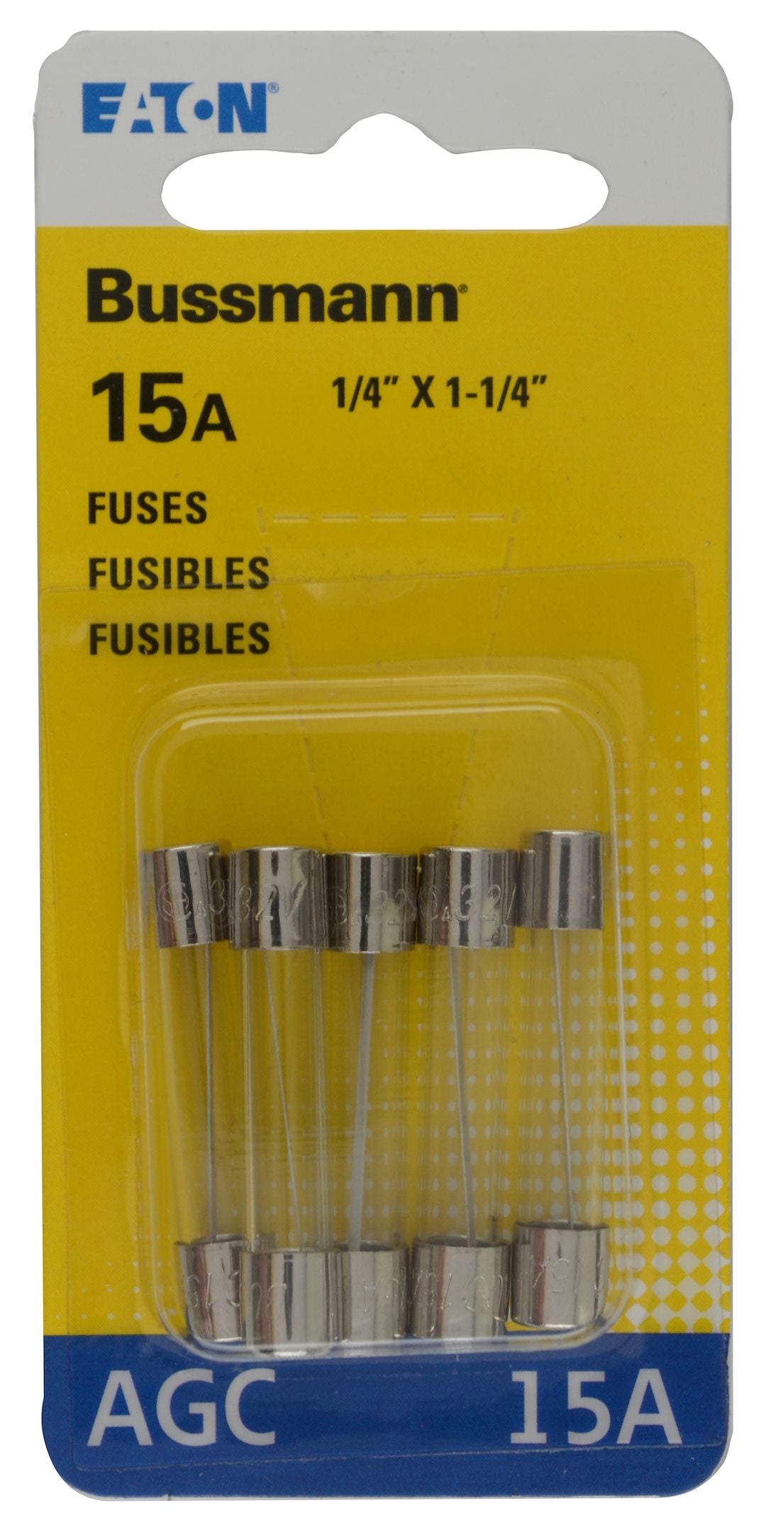 BUSSMANN 5PK BP/AGC15 FUSES [BP/AGC-15-RP]