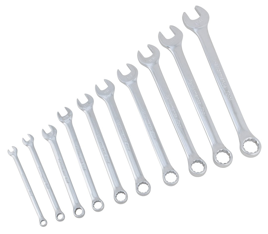 PERFORM TOOL 10 PC SAE POLISH STD WRENCH SET [W30202]