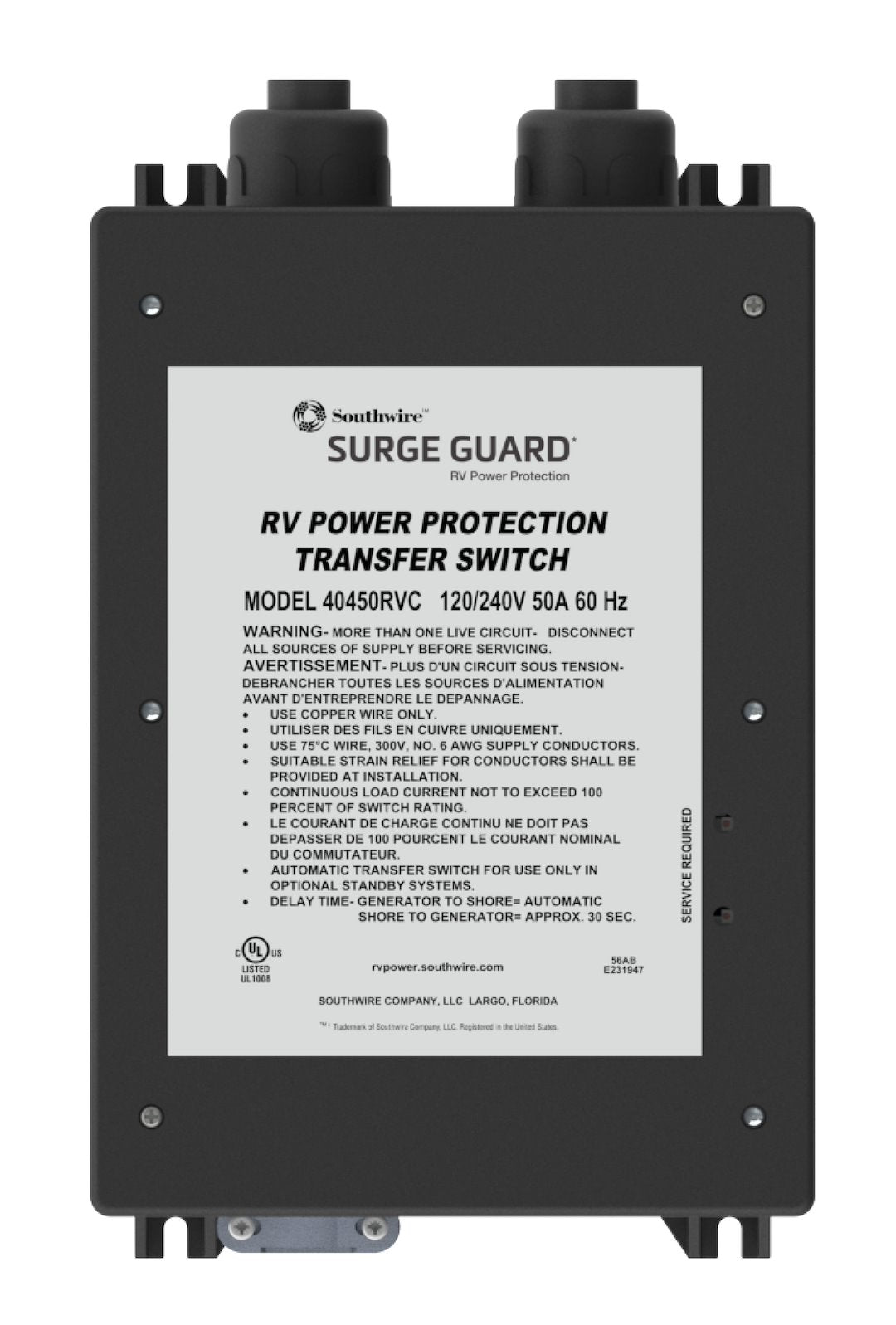 SOUTHWIRE 50A  120/240V AUTOMATIC TRANSFER SW [40450RVC3]